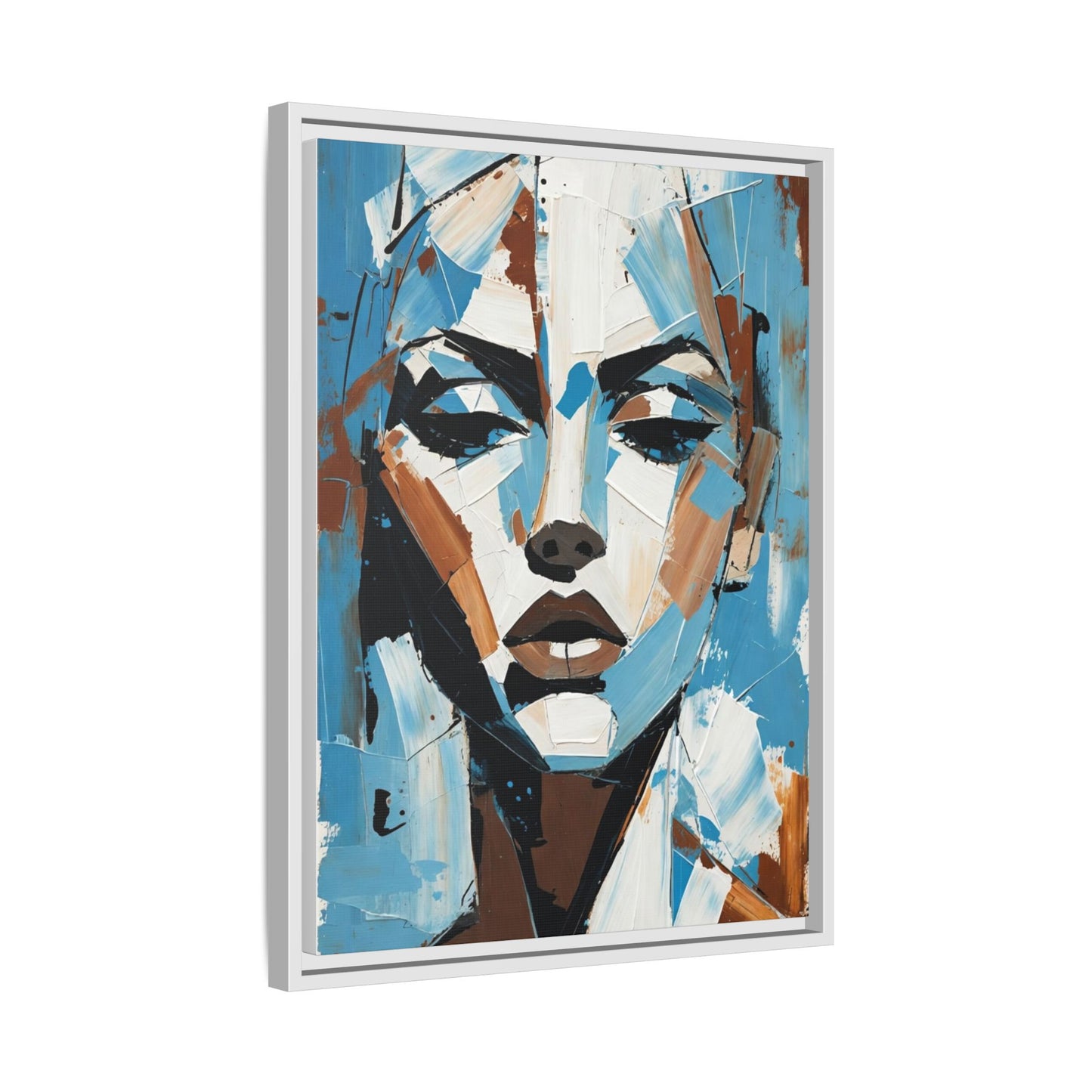 Abstract Blue Face Matte Canvas Wall Art — Framed Modern Portrait Print
