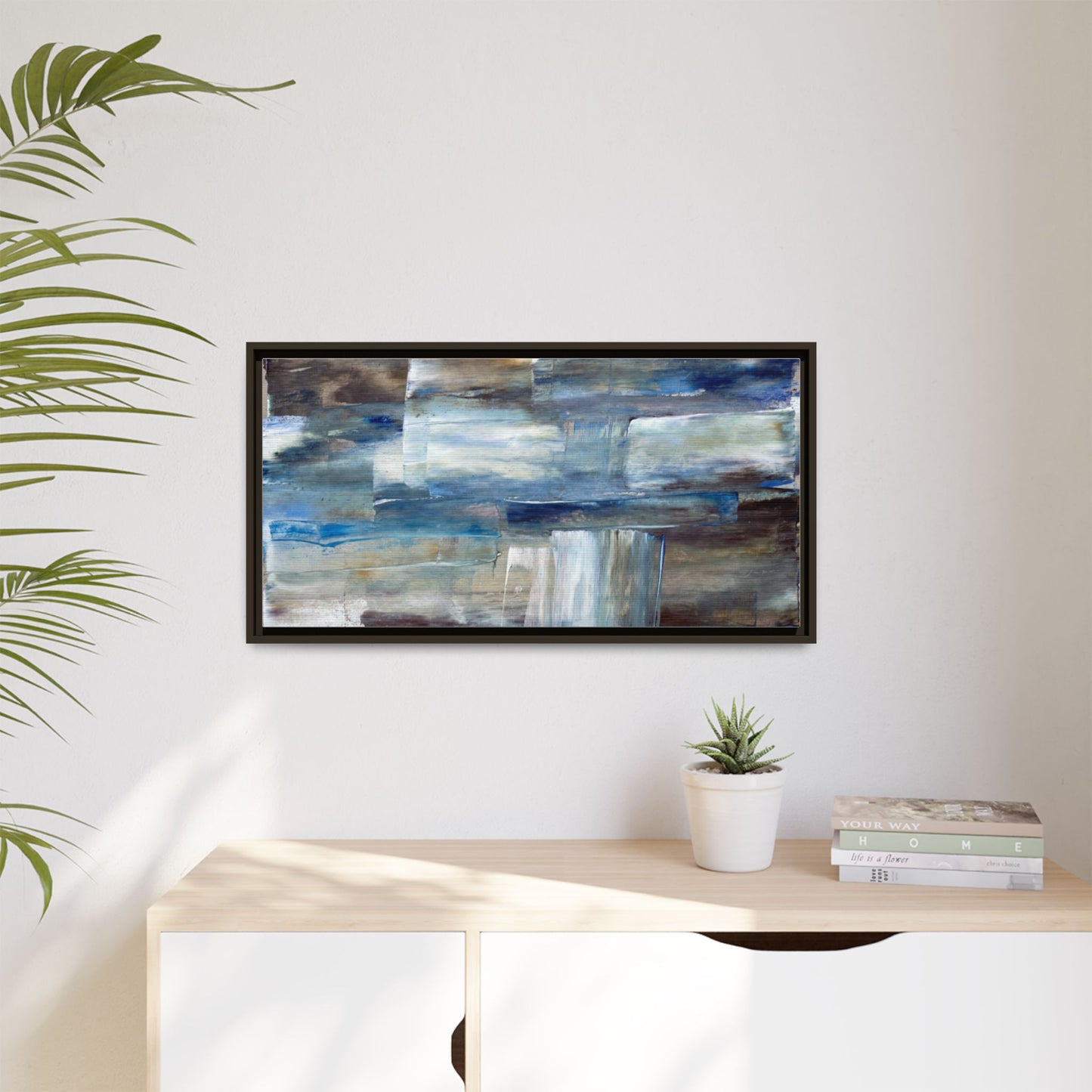 Abstract Blue Coastal Matte Canvas Framed Wall Art
