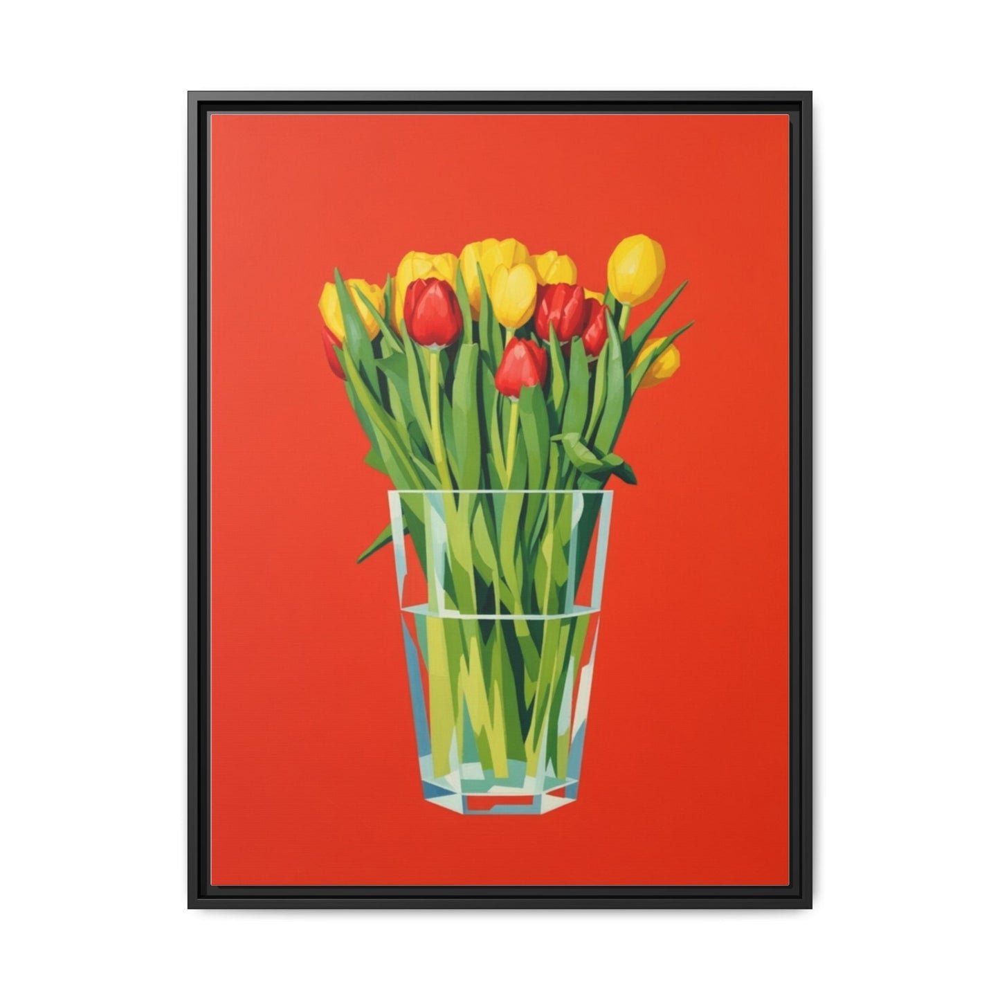 Framed Tulip Bouquet Matte Canvas Art — Vibrant Red Floral Wall Print