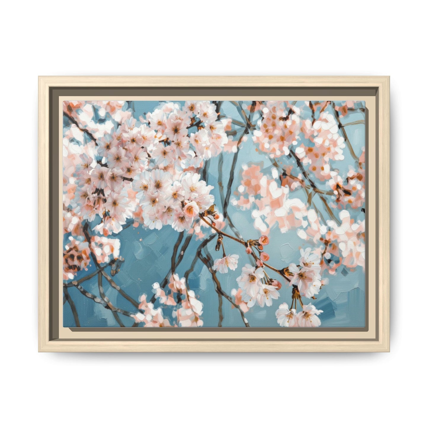 Framed Cherry Blossom Matte Canvas Print — Soft Pink Floral Wall Art