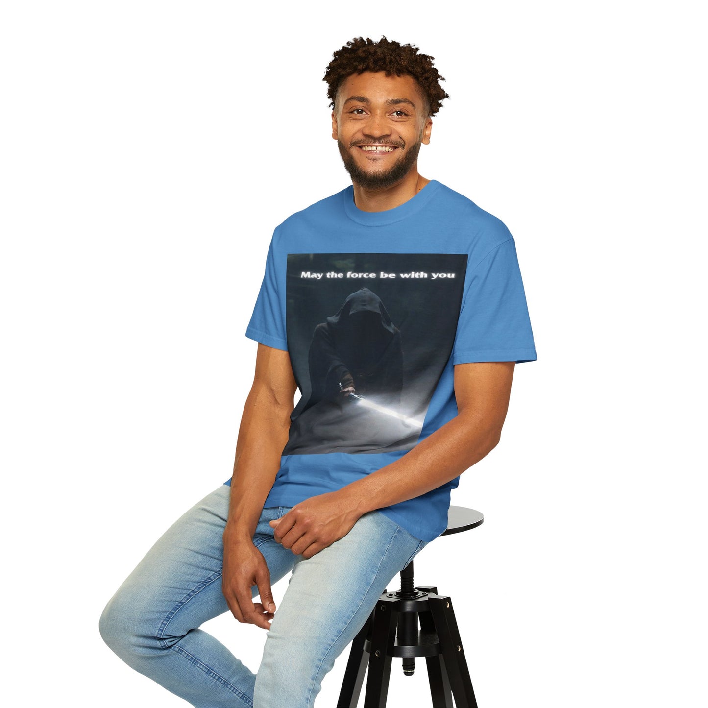 May the Force Be With You T-Shirt — Dark Hooded Lightsaber Graphic Tee