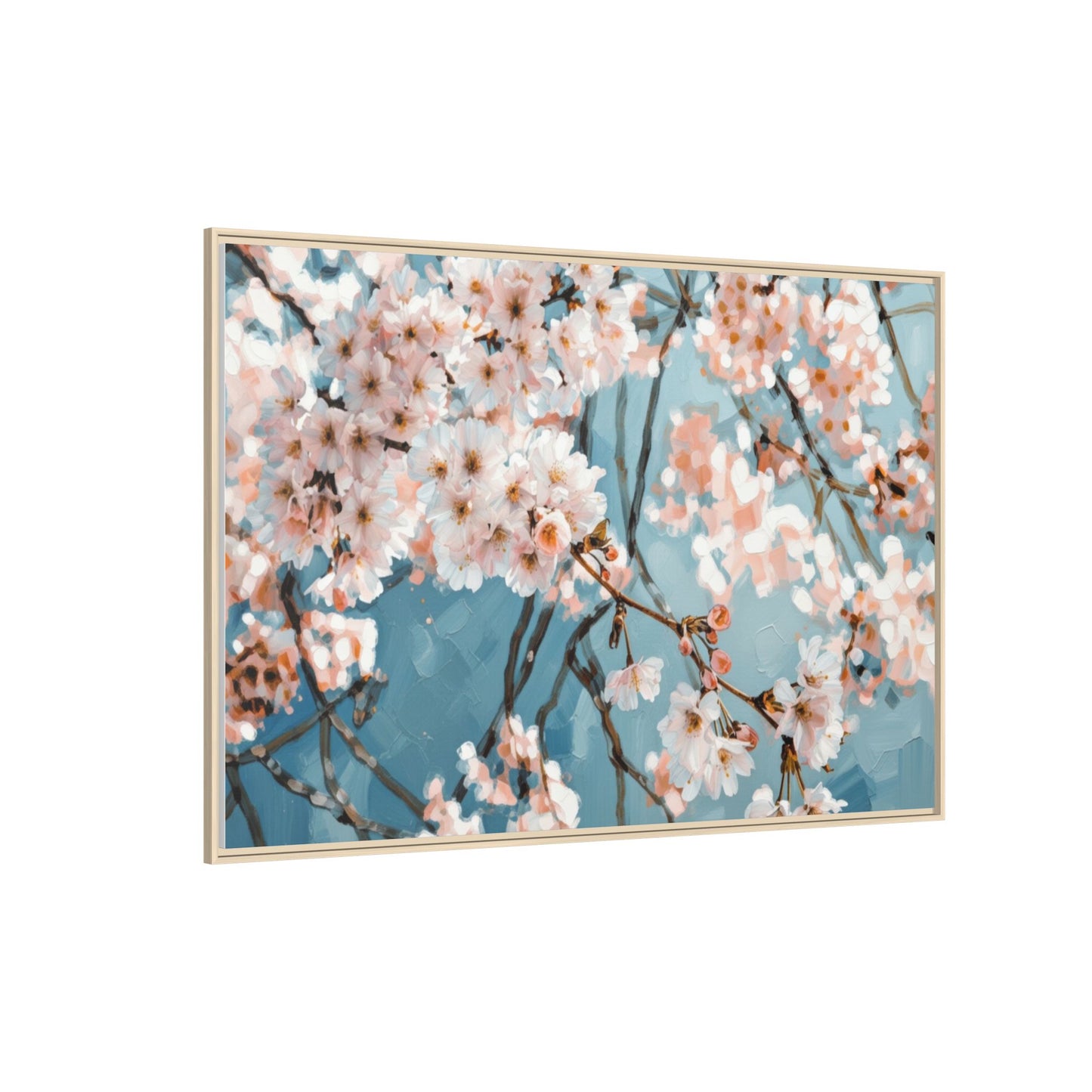Framed Cherry Blossom Matte Canvas Print — Soft Pink Floral Wall Art