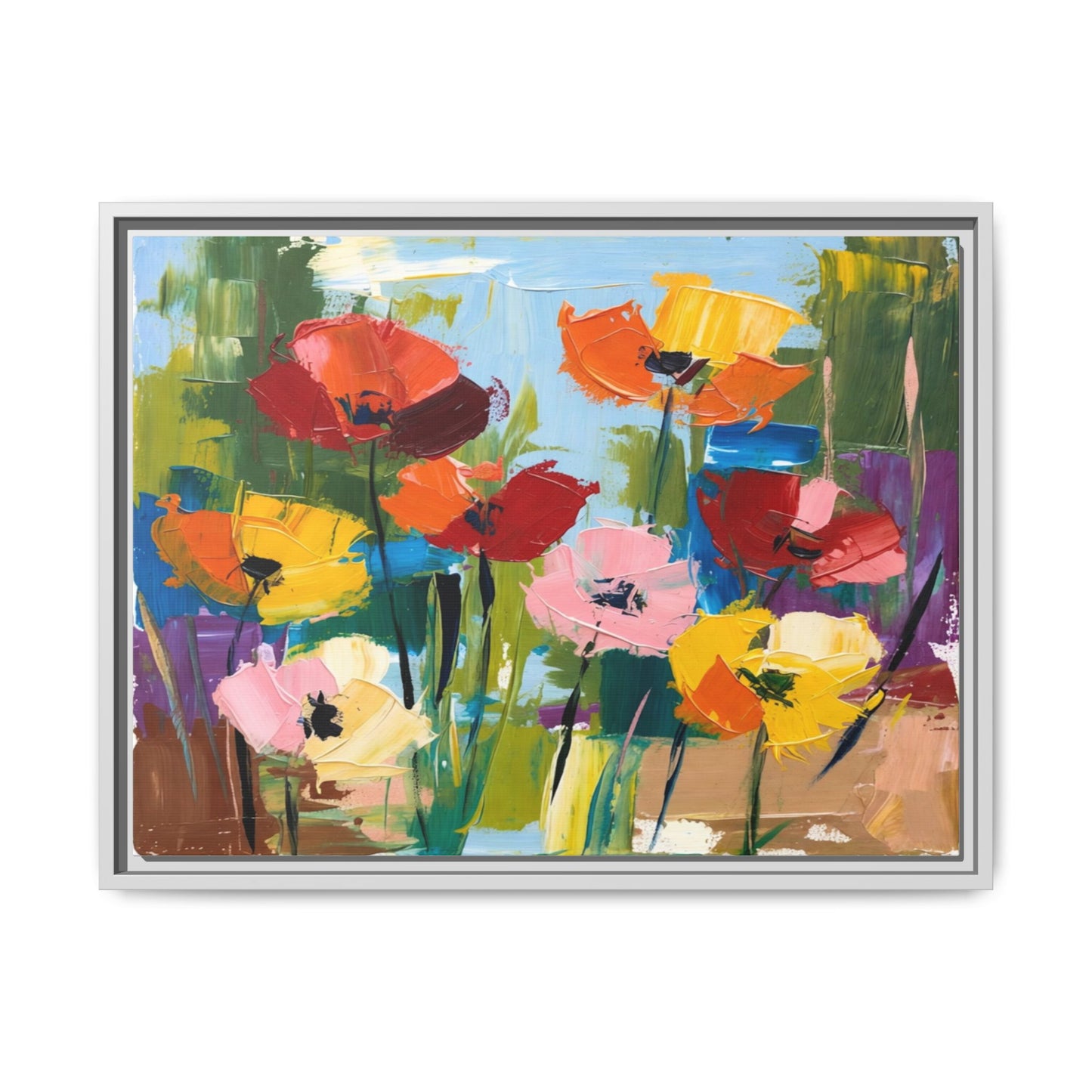 Framed Floral Canvas Print — Colorful Abstract Poppy Artwork