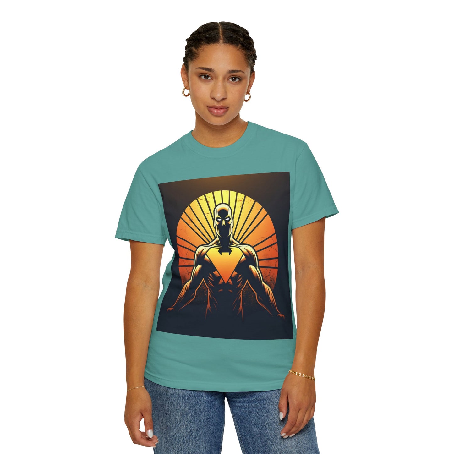Superhero Sunrise T-Shirt — Bold Chest Emblem Graphic