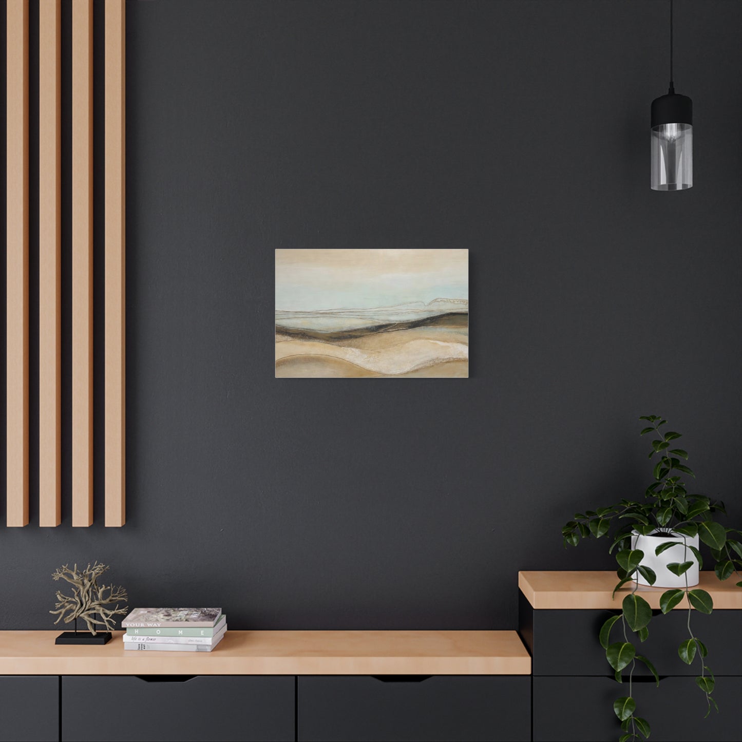 Abstract Coastal Landscape Matte Canvas Wall Art — Neutral Beach Waves Stretched Canvas