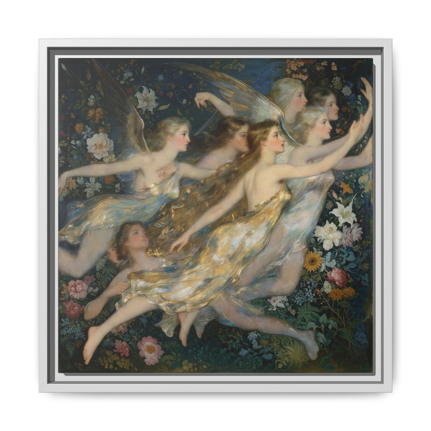 Framed Matte Canvas Wall Art — Vintage Fairies & Floral Painting
