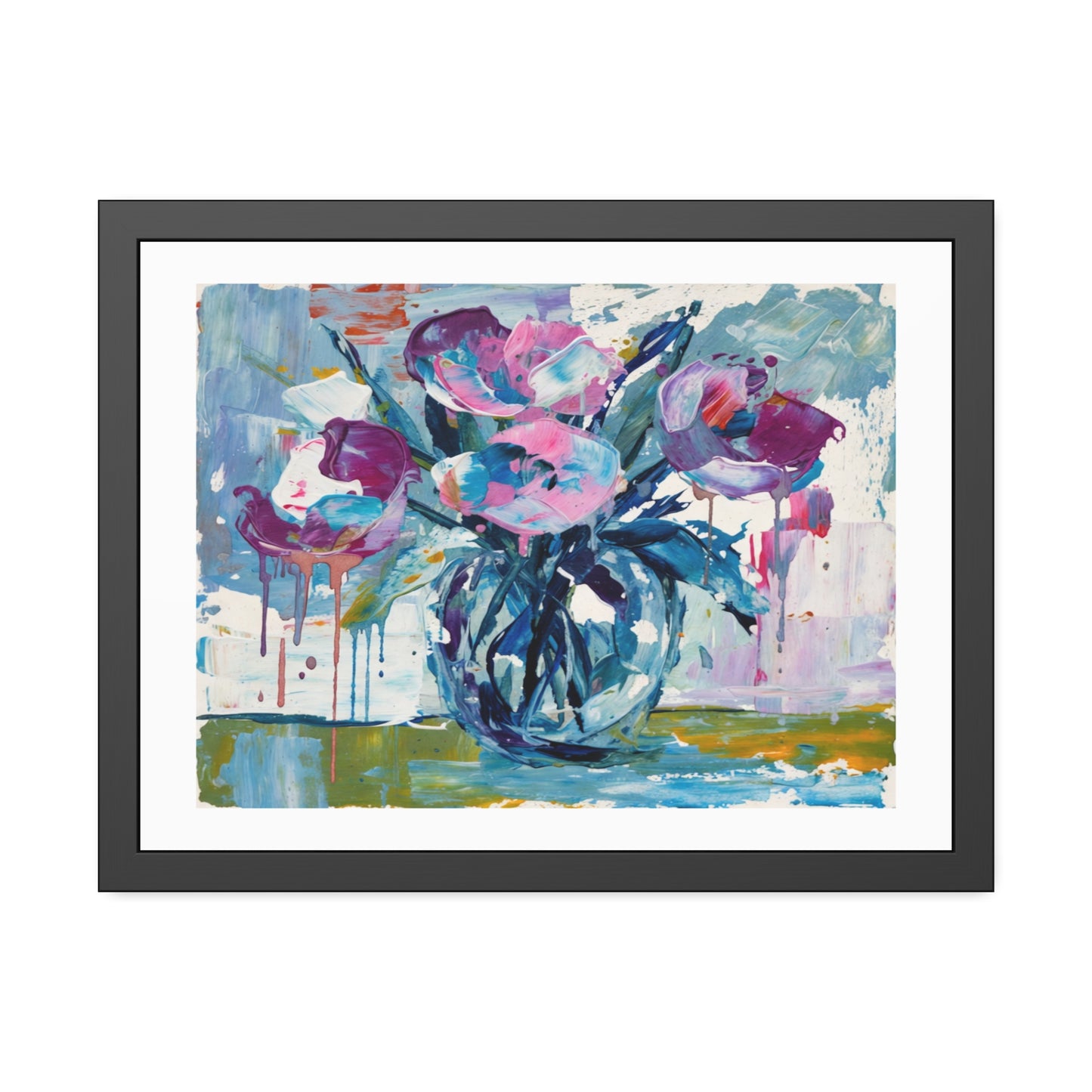 Framed Floral Art Print — Colorful Abstract Vase Poster
