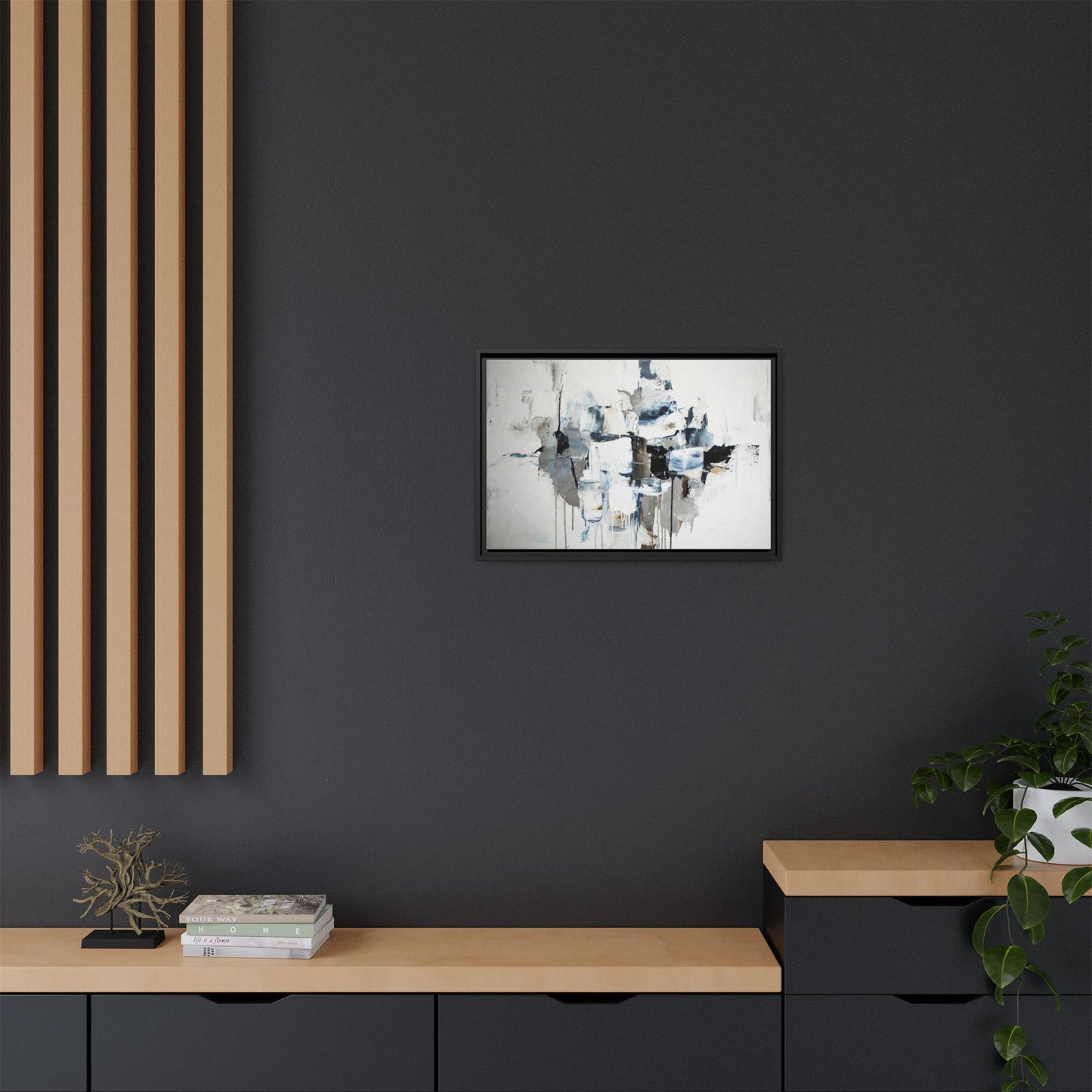 Framed Abstract Canvas Art — Blue Neutral Modern Wall Print