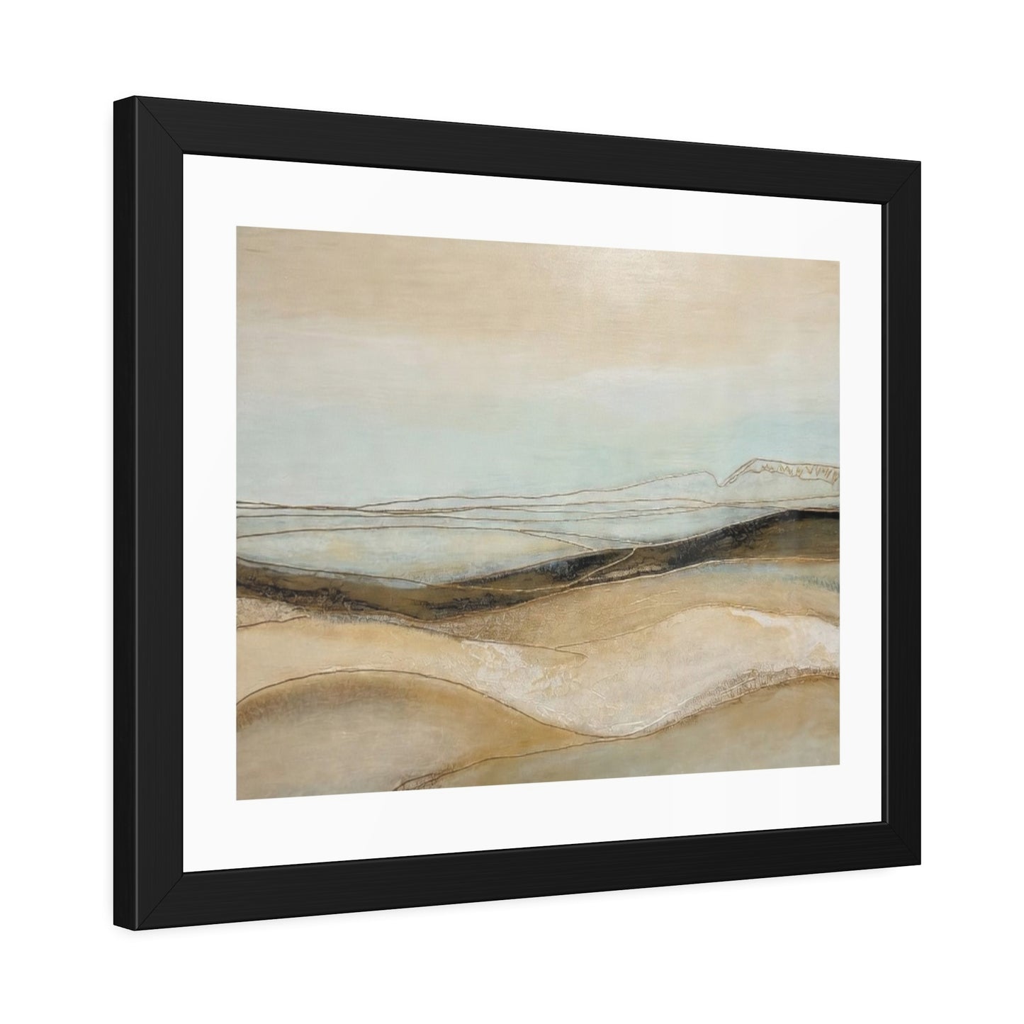 Framed Poster - Neutral Abstract Landscape Wall Art, Calming Coastal Tones for Living Room or Office