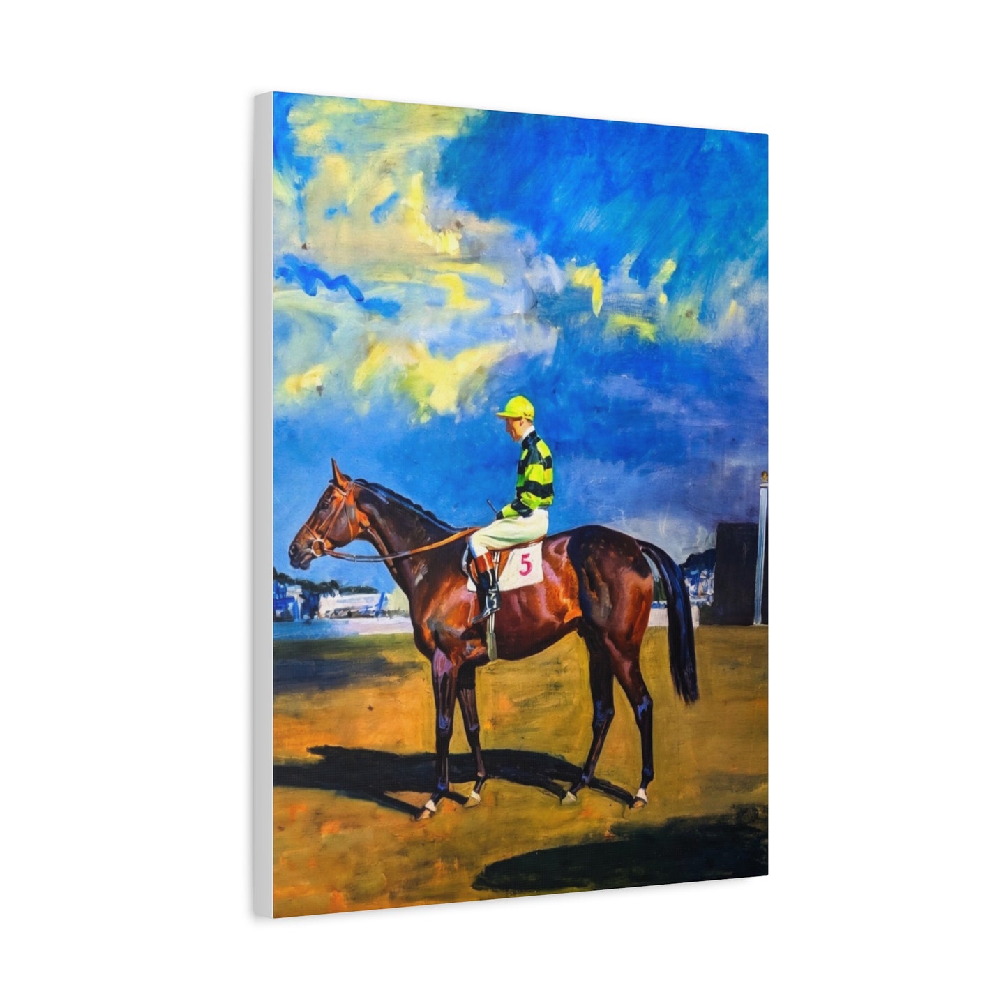 Horse Racing Jockey Canvas Print — Equestrian Art Matte Stretched Wall Decor