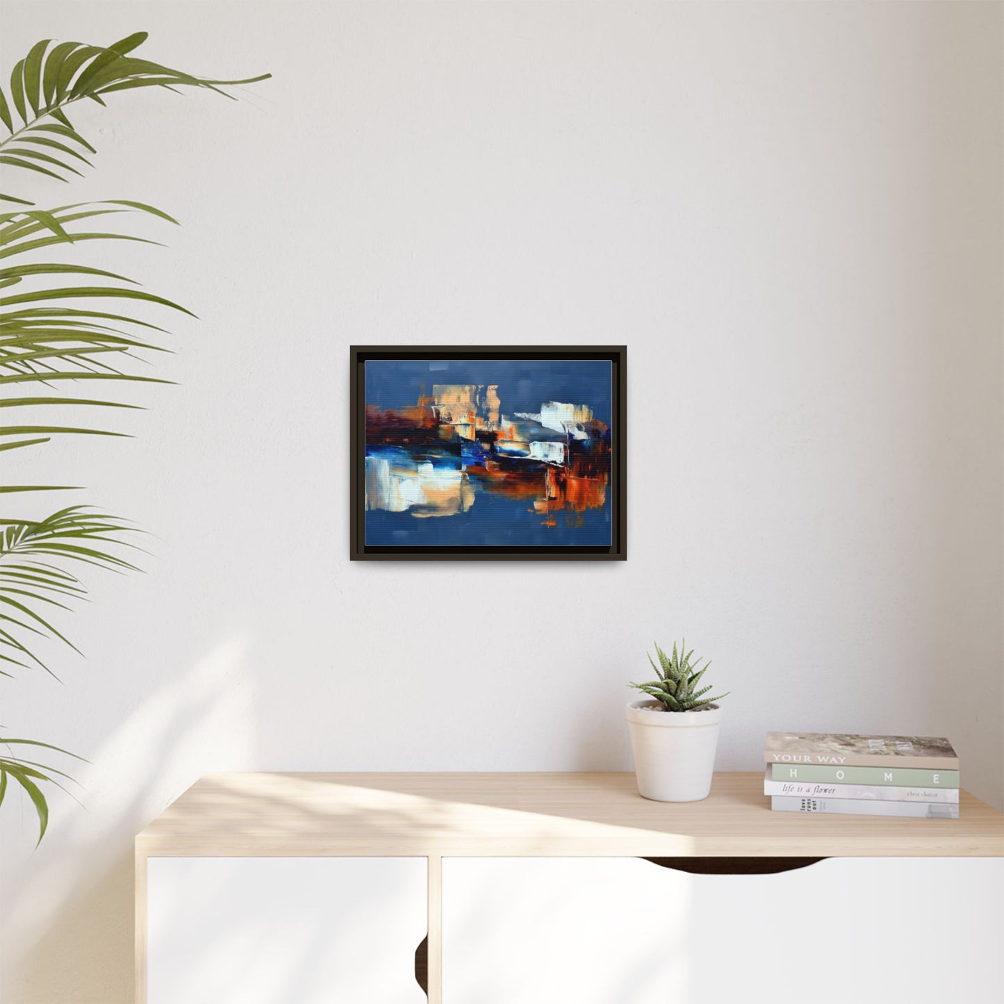 Abstract Blue & Rust Framed Canvas Art — Modern Matte Wall Painting