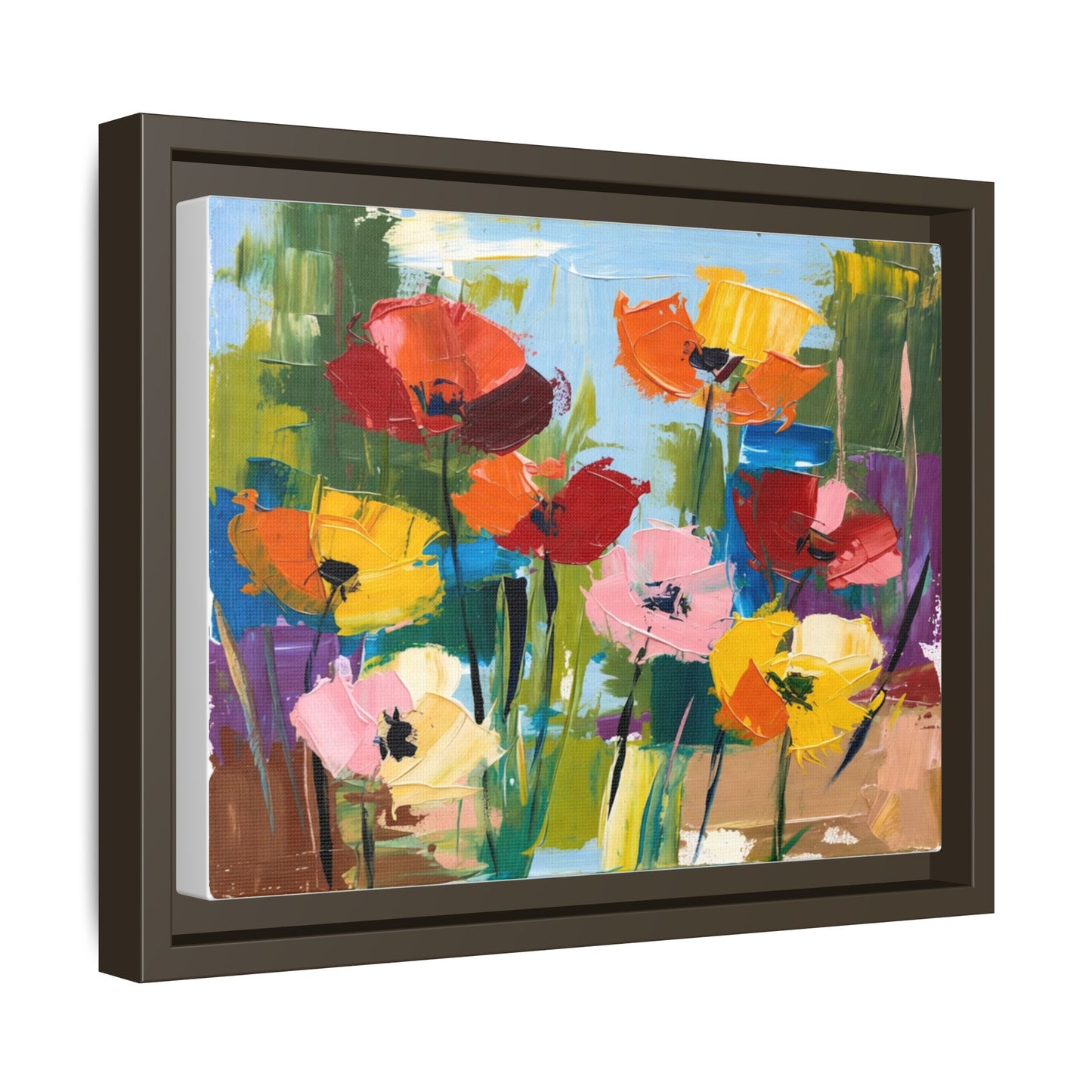 Framed Floral Canvas Print — Colorful Abstract Poppy Artwork