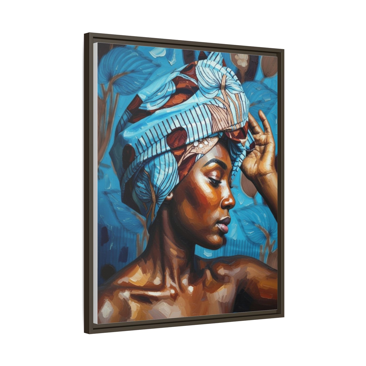 Framed Canvas Art — Portrait of Woman in Blue Headwrap