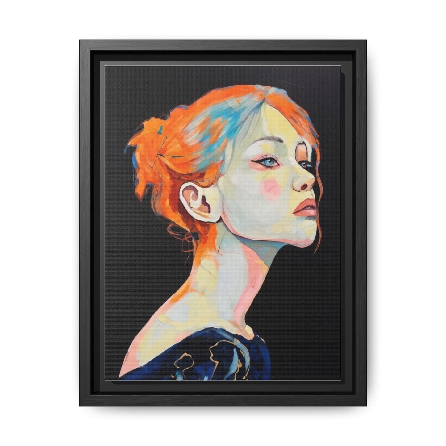 Framed Matte Canvas Portrait — Vibrant Multi‑Color Woman Wall Art