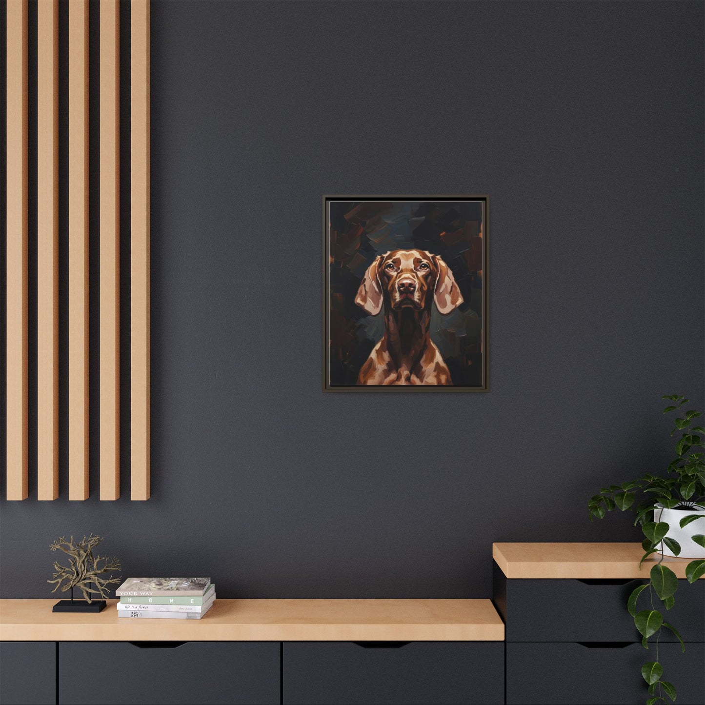 Framed Matte Canvas Dog Portrait – Brown Vizsla Wall Art