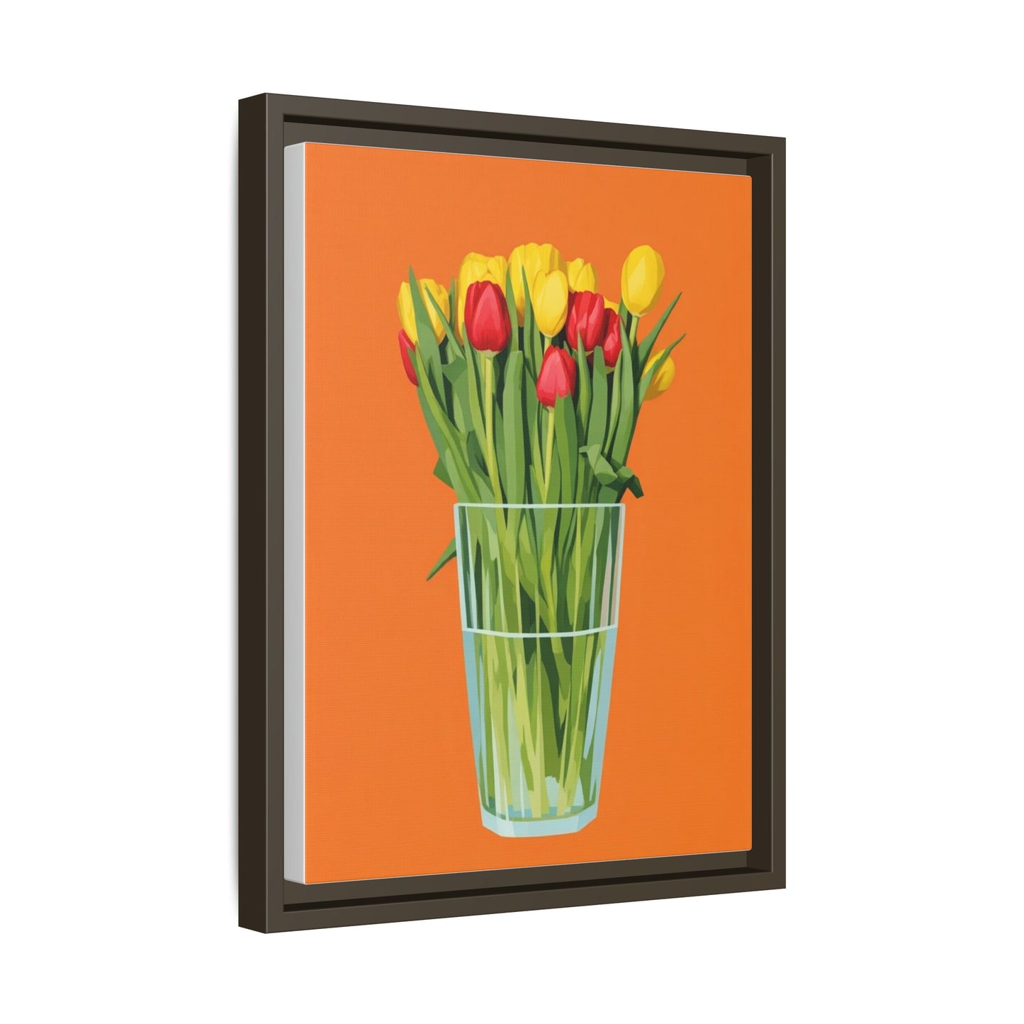 Framed Tulip Canvas Print — Colorful Tulips in Glass Vase