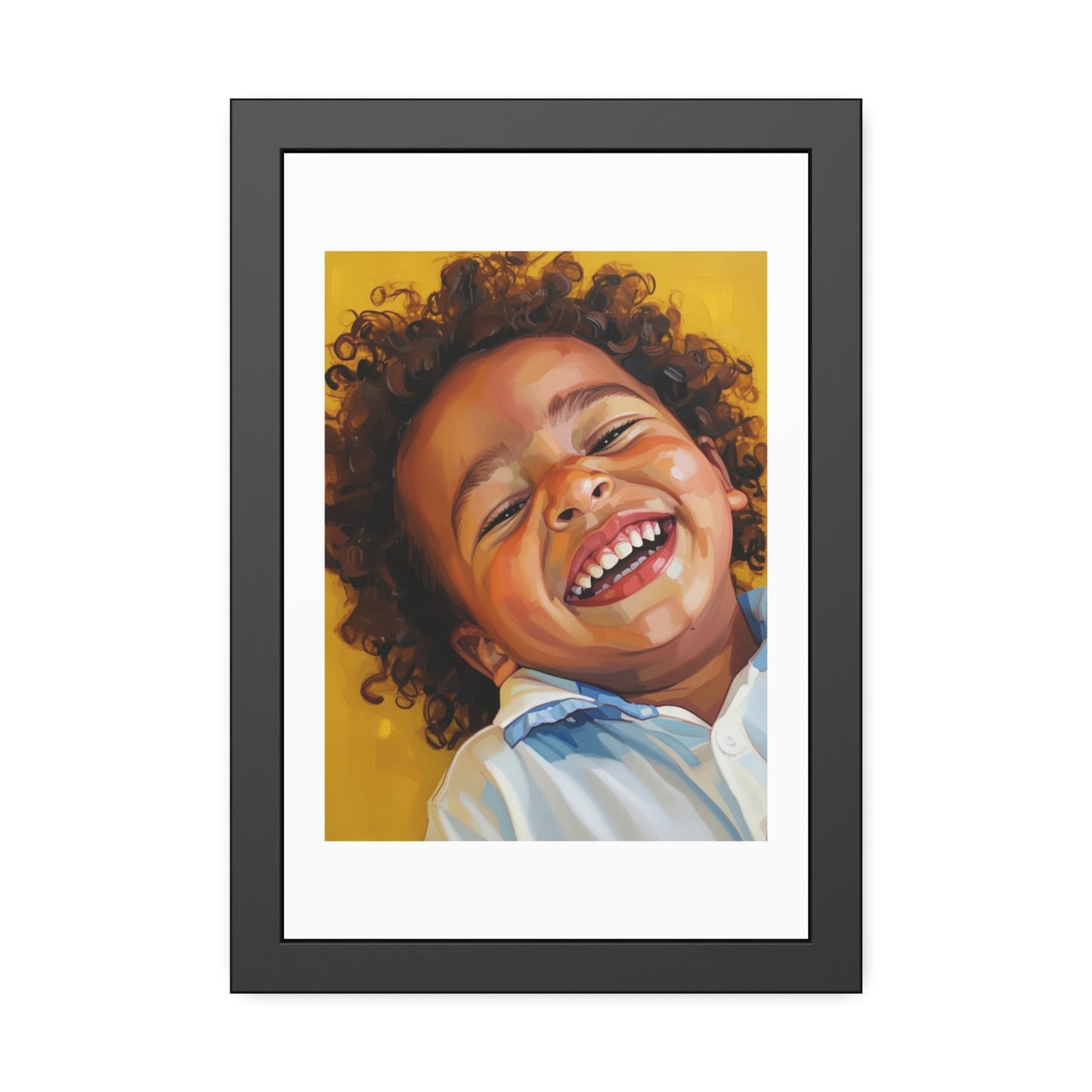 Framed Poster — Joyful Laughing Child Portrait, Colorful Nursery Wall Art