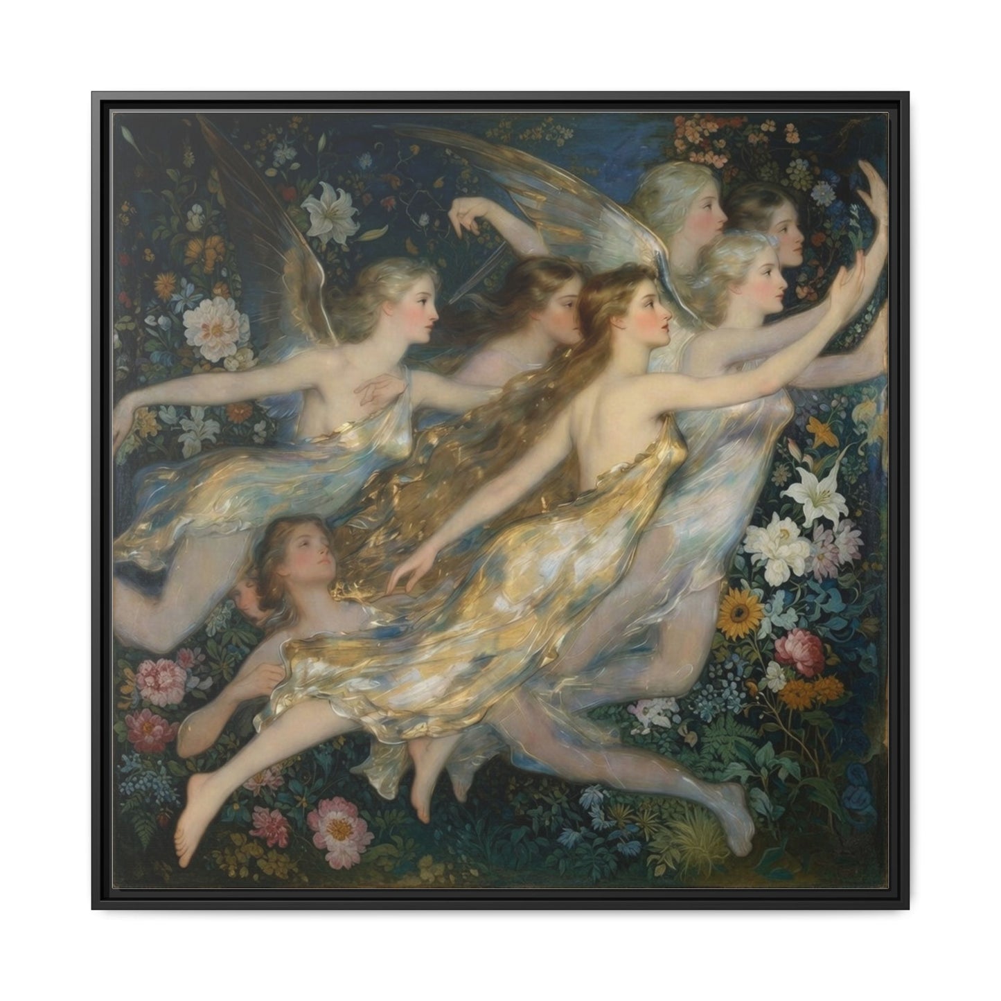 Framed Matte Canvas Wall Art — Vintage Fairies & Floral Painting