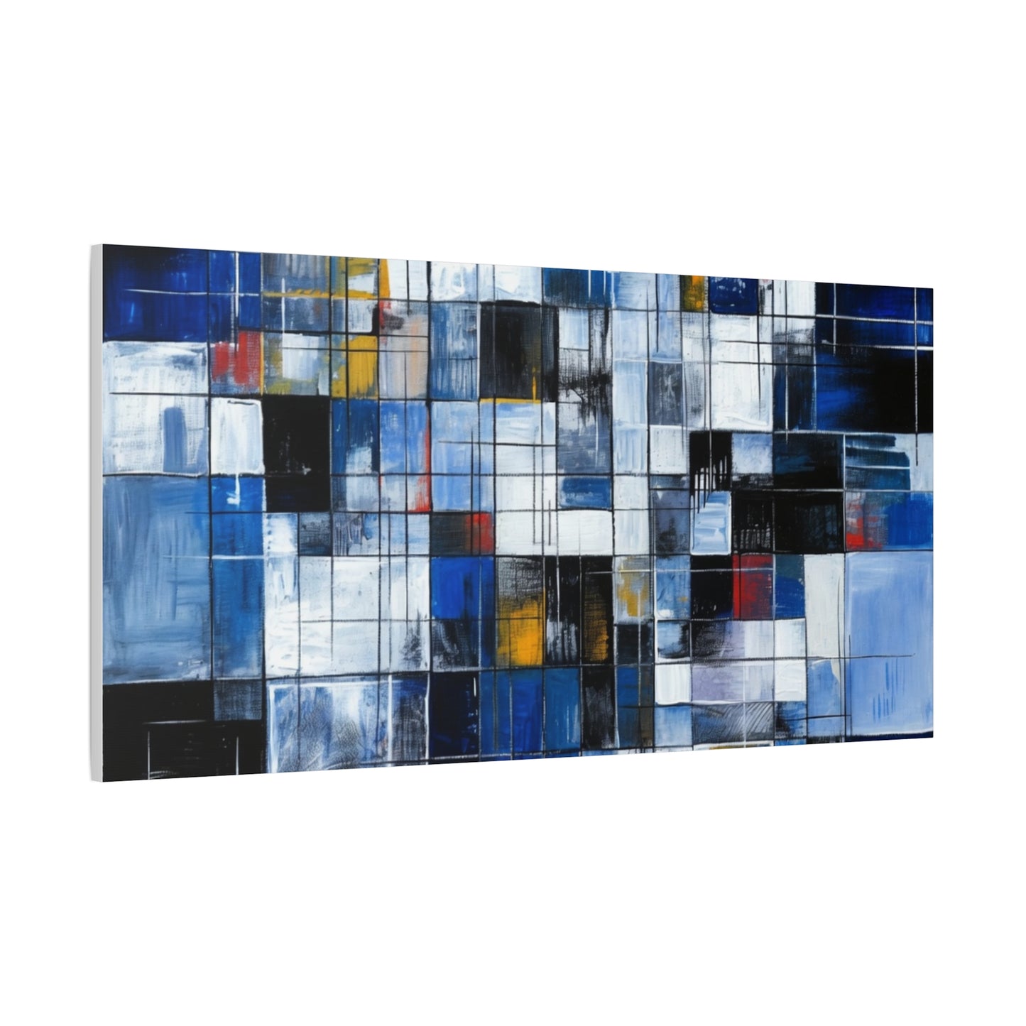 Abstract Blue Grid Matte Stretched Canvas Wall Art (1.25")