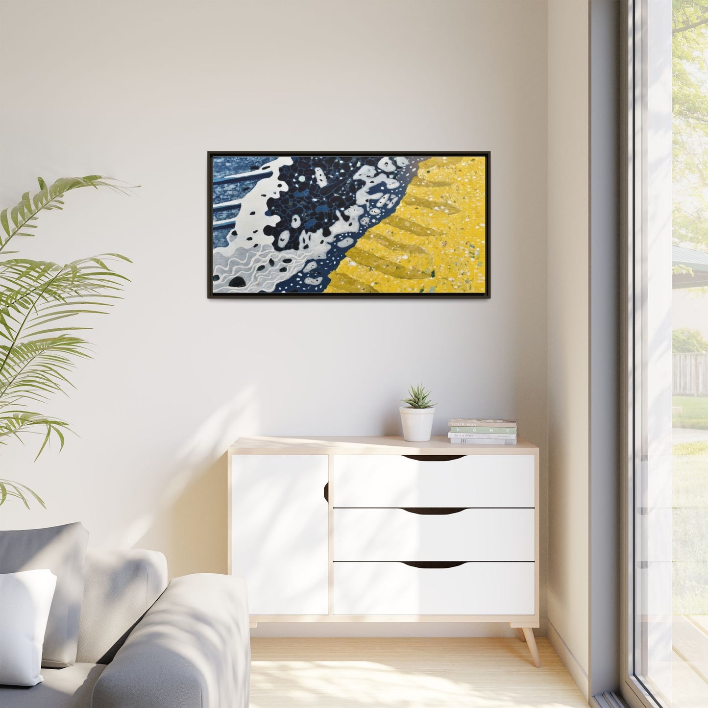 Framed Abstract Ocean & Sand Matte Canvas Print