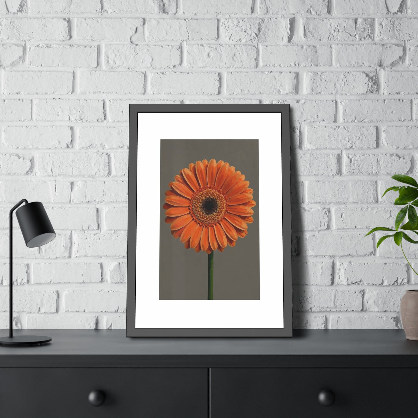 Orange Gerbera Framed Poster — Floral Wall Art Print