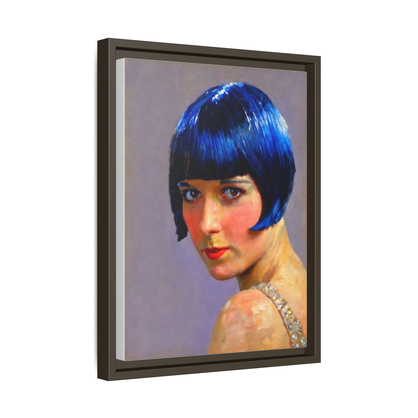 Framed Matte Canvas Art Print — Vintage Portrait with Blue Bob