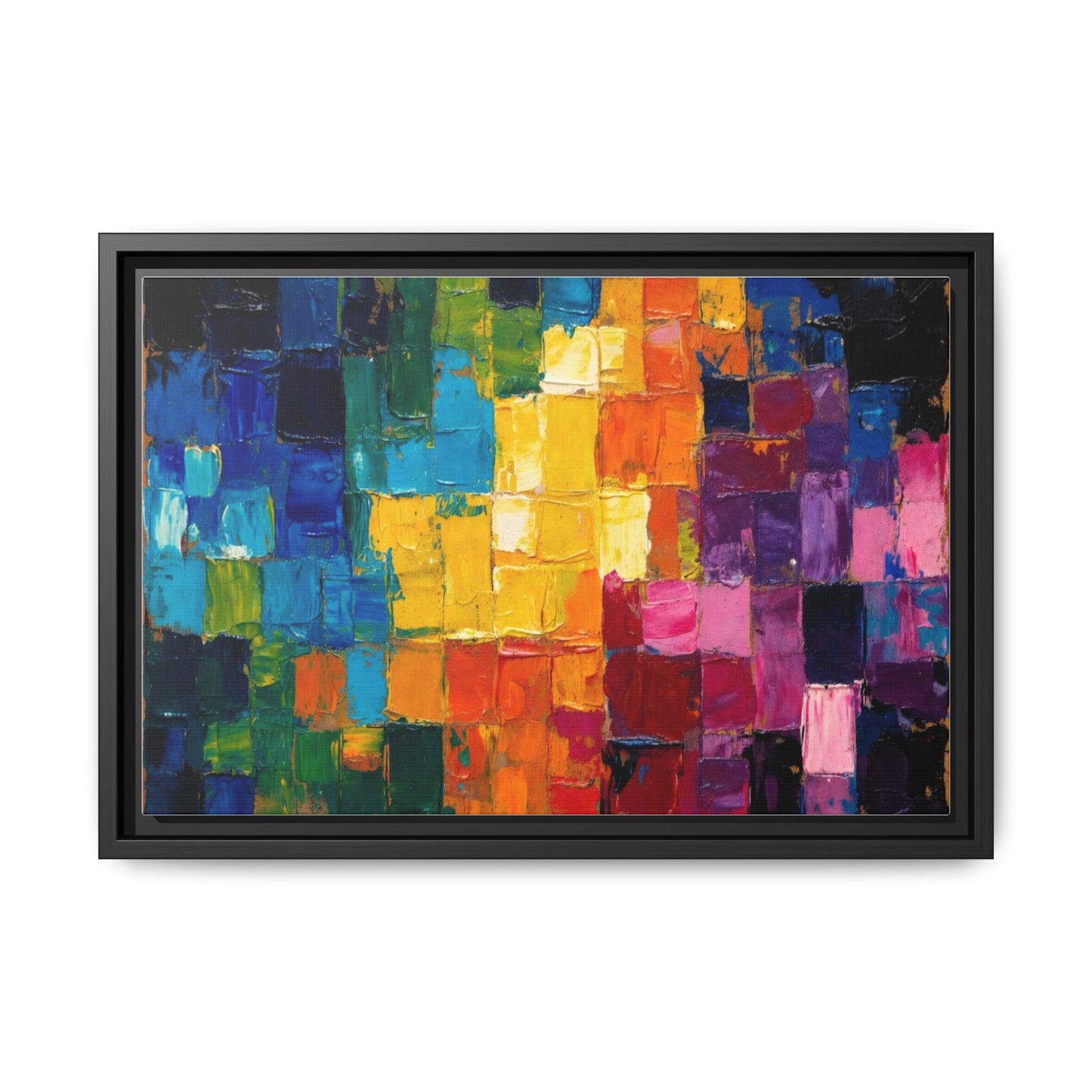 Abstract Rainbow Mosaic Framed Canvas Print — Colorful Modern Wall Art