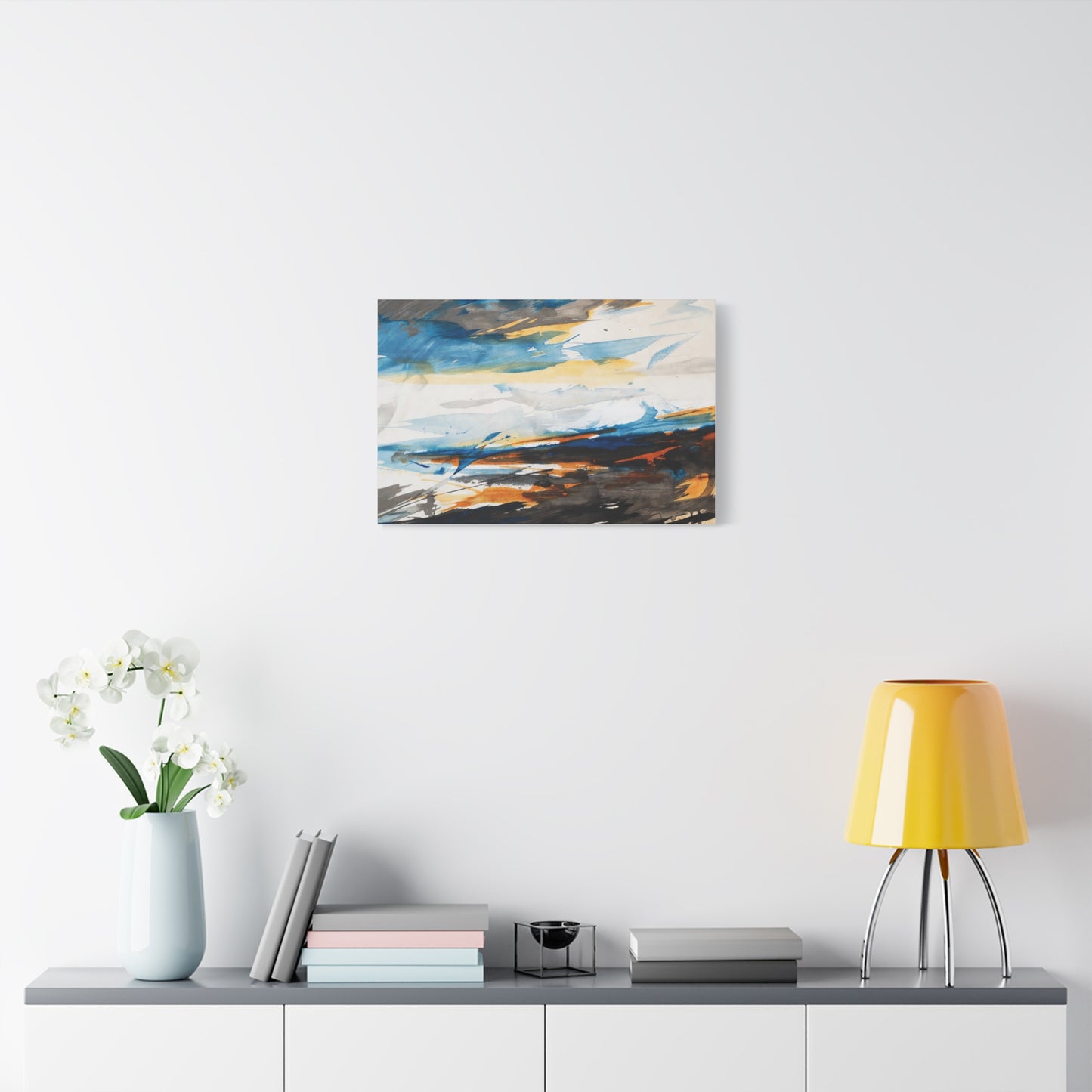 Abstract Oceanic Canvas Print — Blue & Amber Stretched Wall Art
