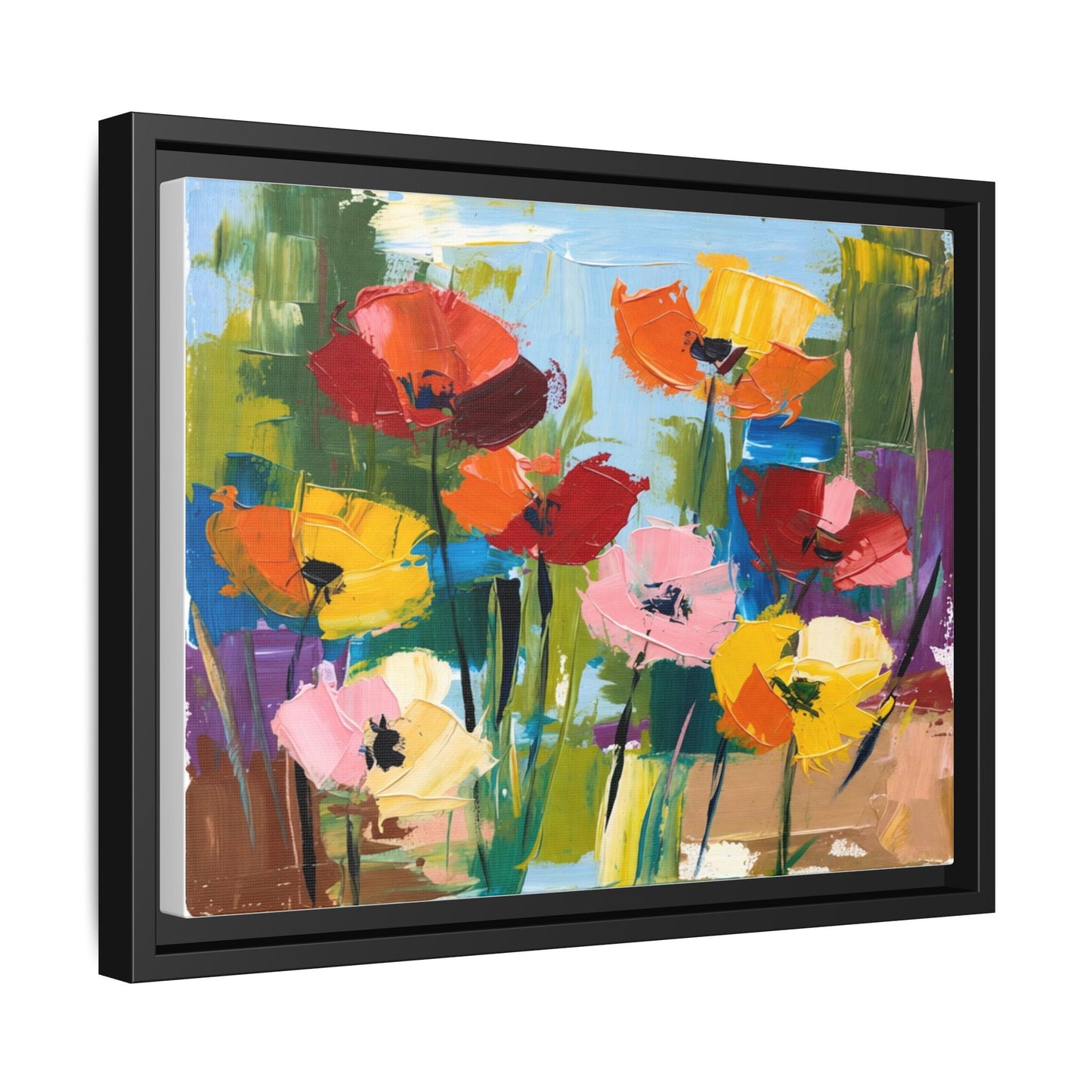 Framed Floral Canvas Print — Colorful Abstract Poppy Artwork