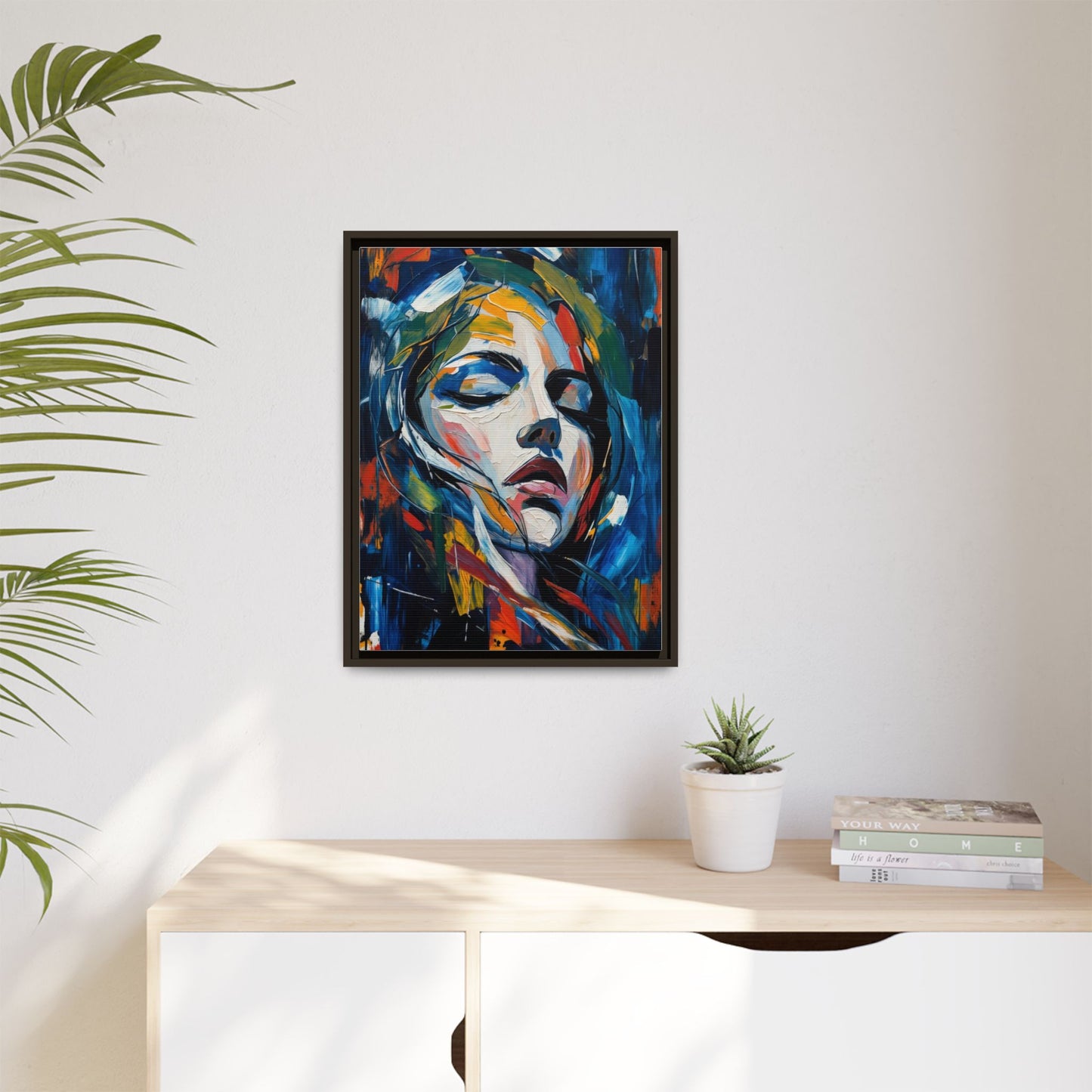 Abstract Colorful Woman Portrait — Framed Matte Canvas Wall Art