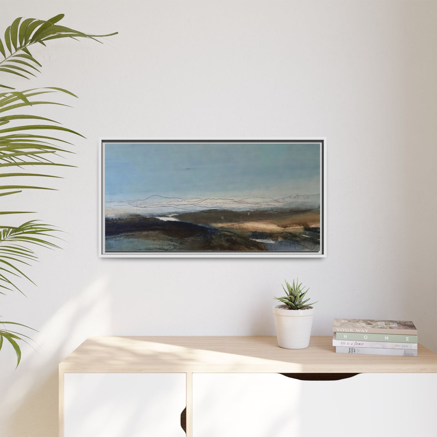 Framed Matte Canvas Wall Art — Serene Abstract Blue Landscape