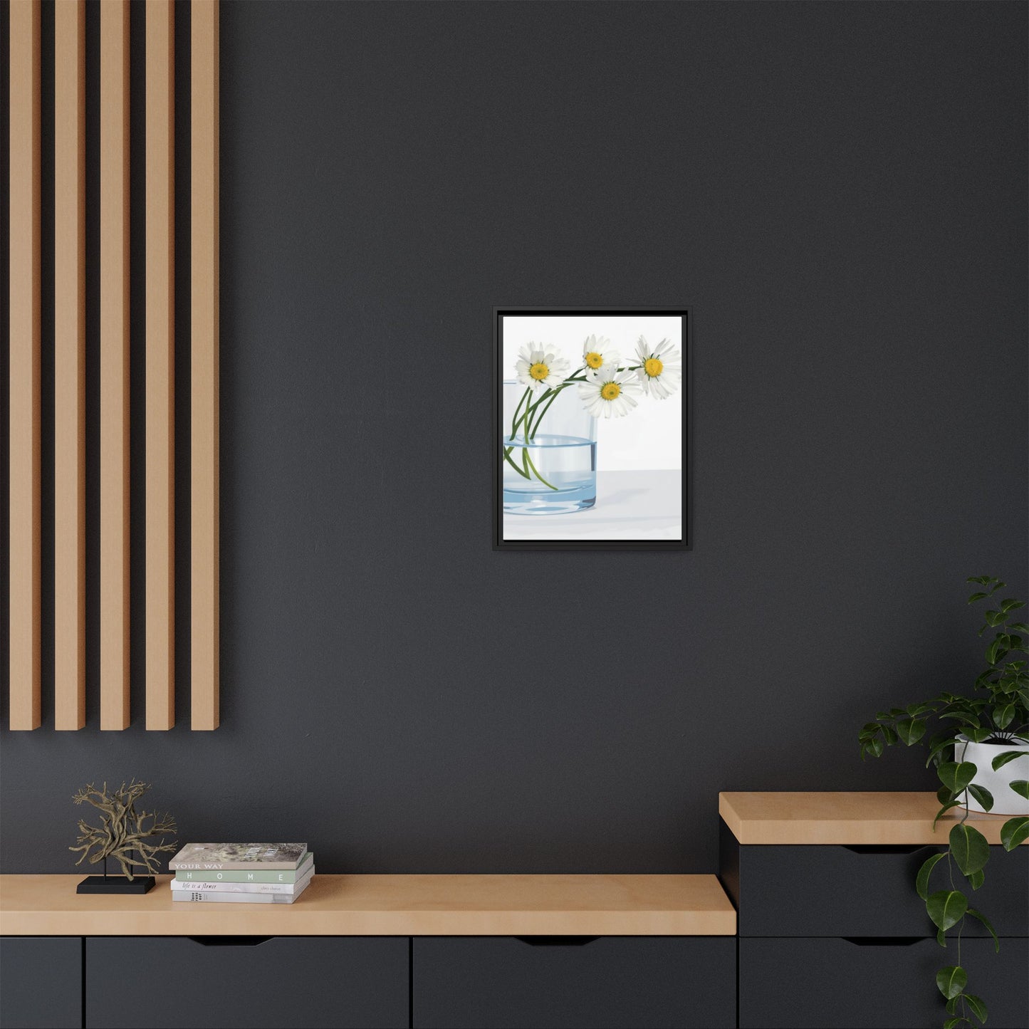 Framed Daisy Canvas Print — Minimal Botanical Wall Art