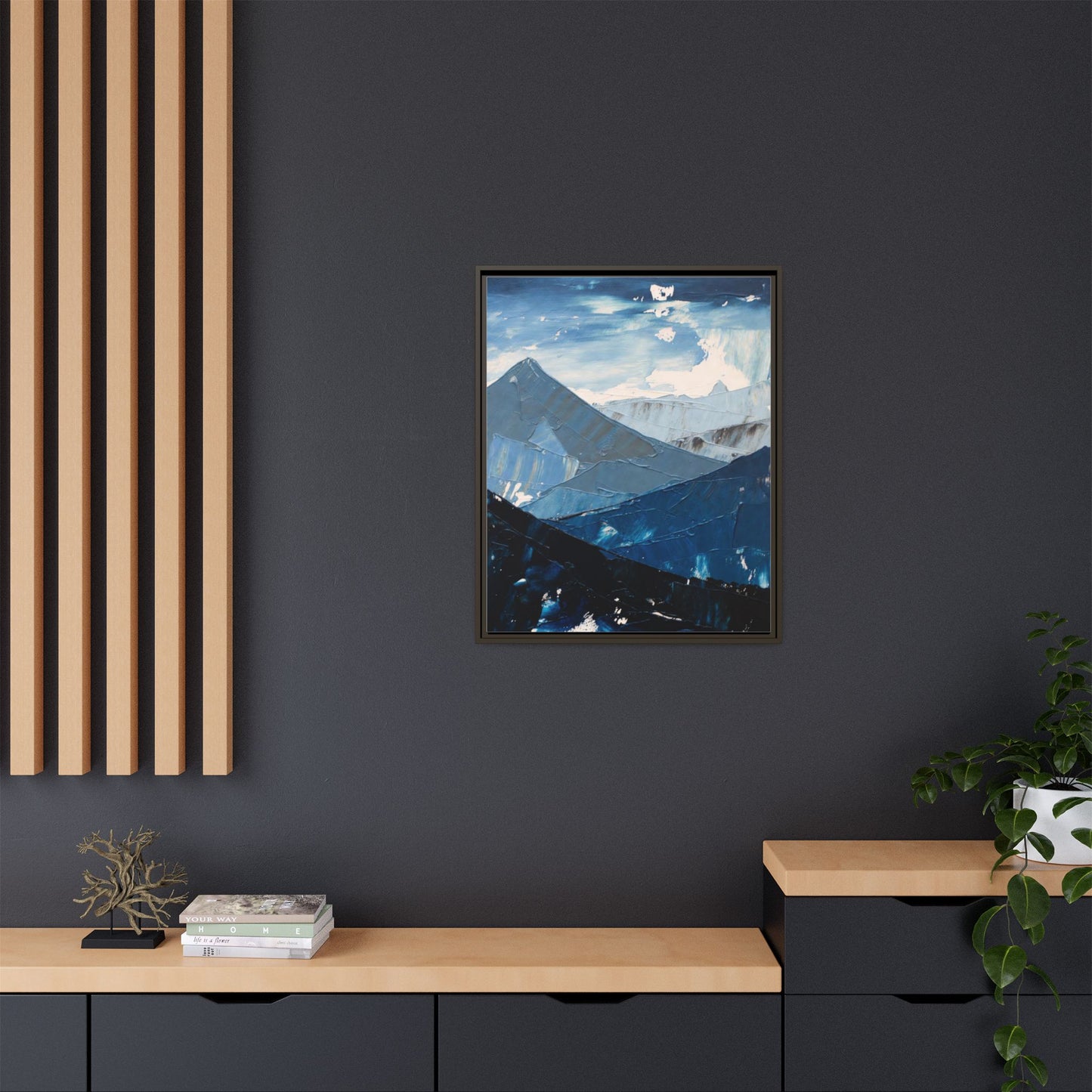 Blue Mountain Landscape Matte Canvas Framed | Abstract Mountain Wall Art