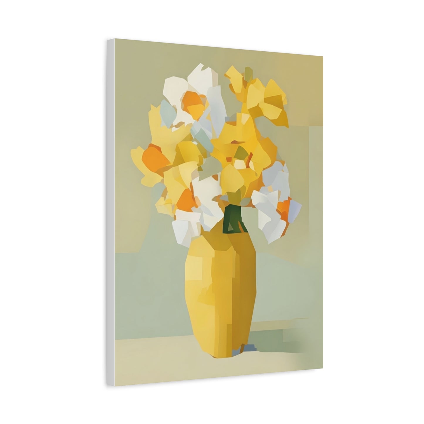 Yellow Vase Floral Canvas Print — Modern Abstract Daffodil Wall Art