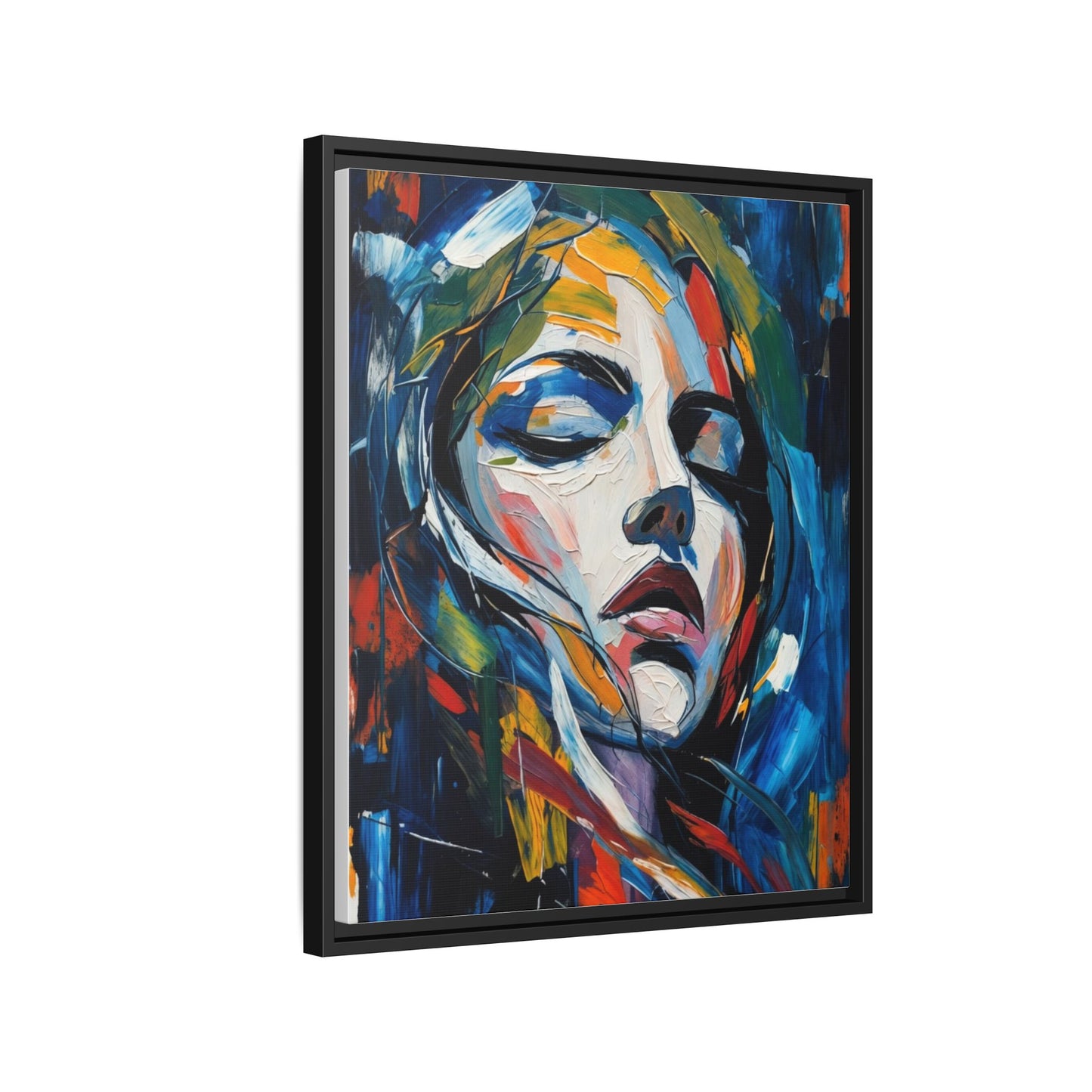 Abstract Colorful Woman Portrait — Framed Matte Canvas Wall Art