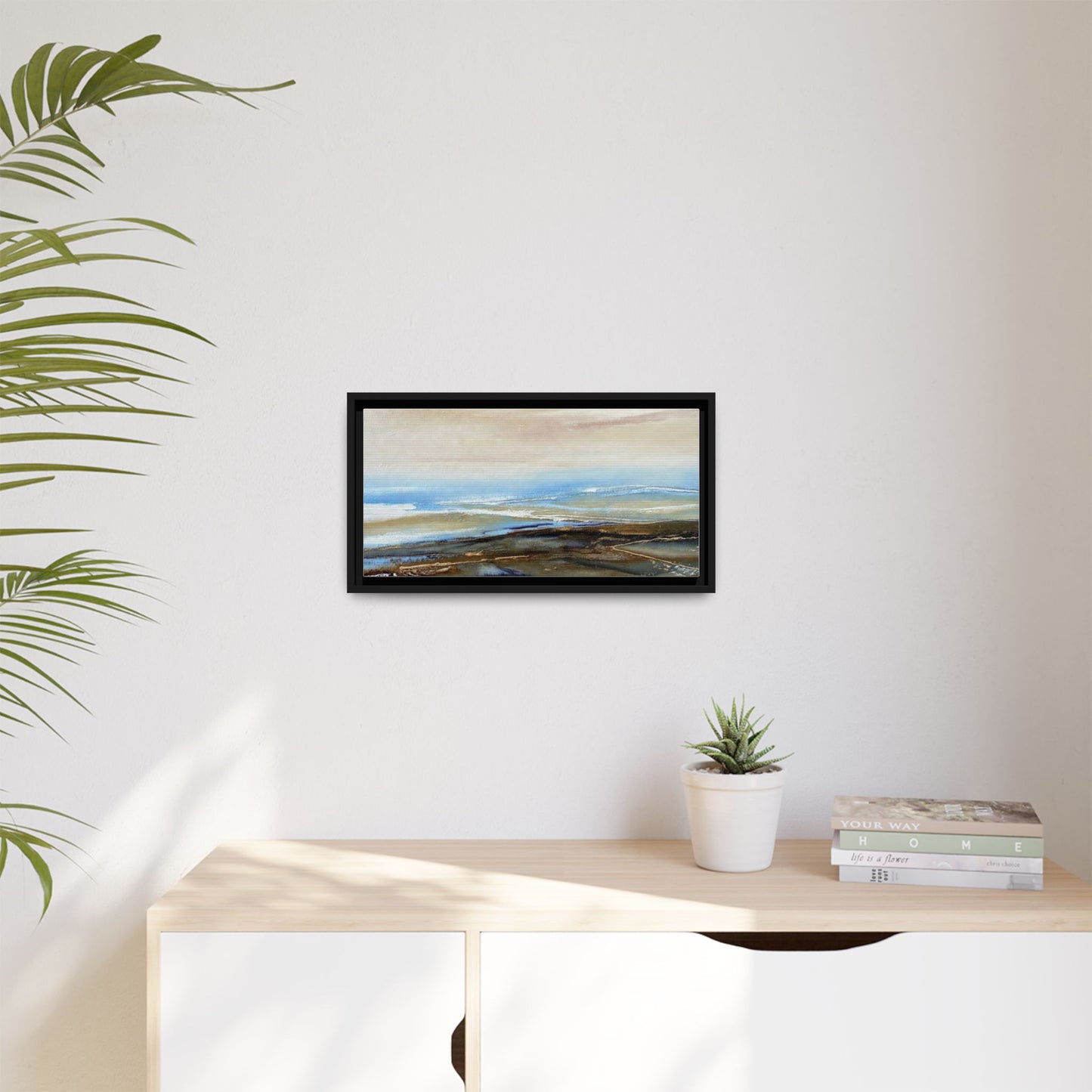 Framed Abstract Seascape Matte Canvas — Coastal Blue & Earth Tone Wall Art