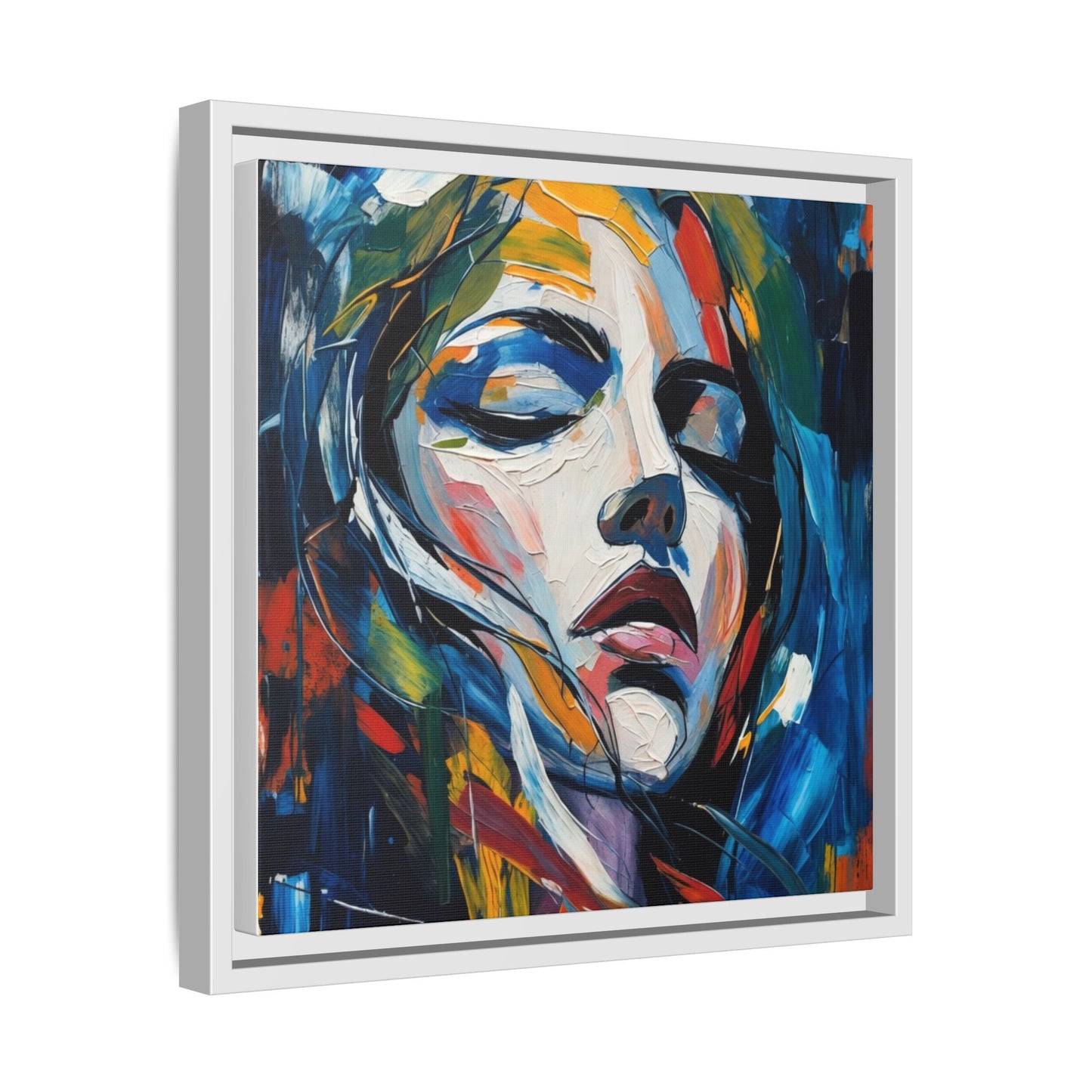 Abstract Colorful Woman Portrait — Framed Matte Canvas Wall Art
