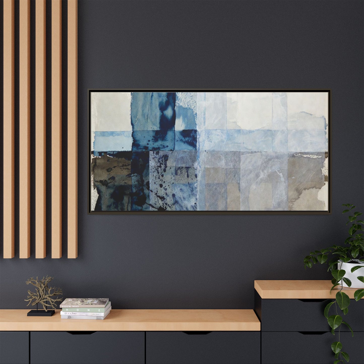 Abstract Coastal Blue Framed Canvas Art