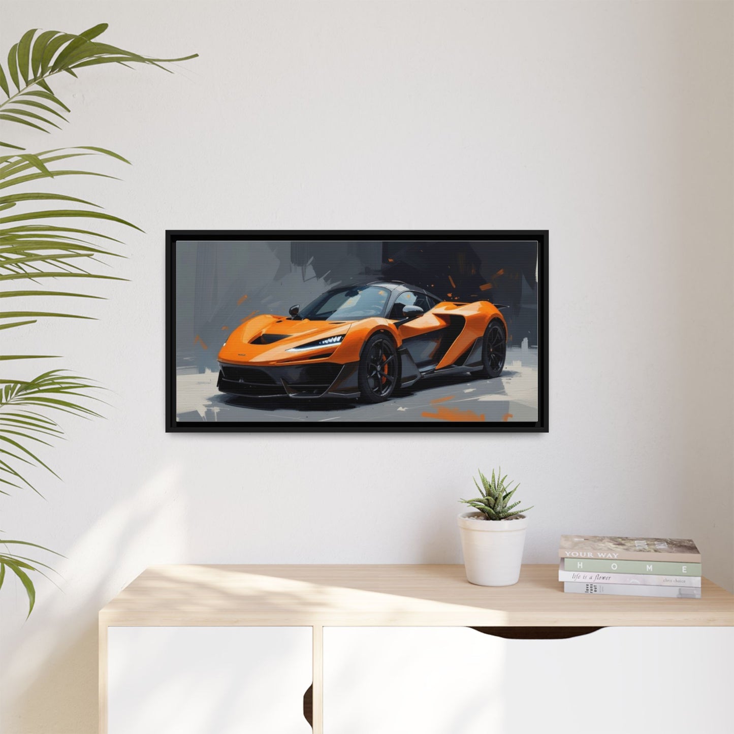 Framed Matte Canvas — Orange Sports Car Print
