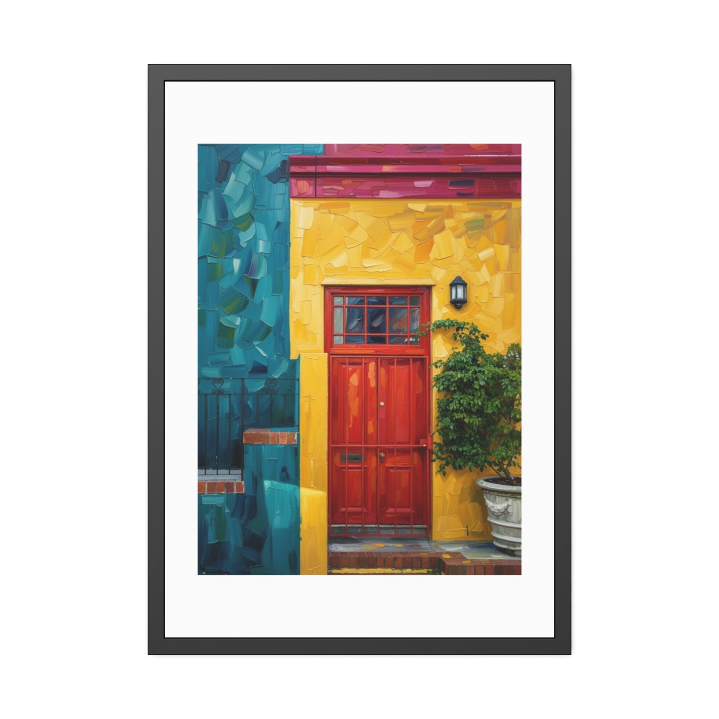 Framed Art Print - Vibrant Red Door Street Scene Poster