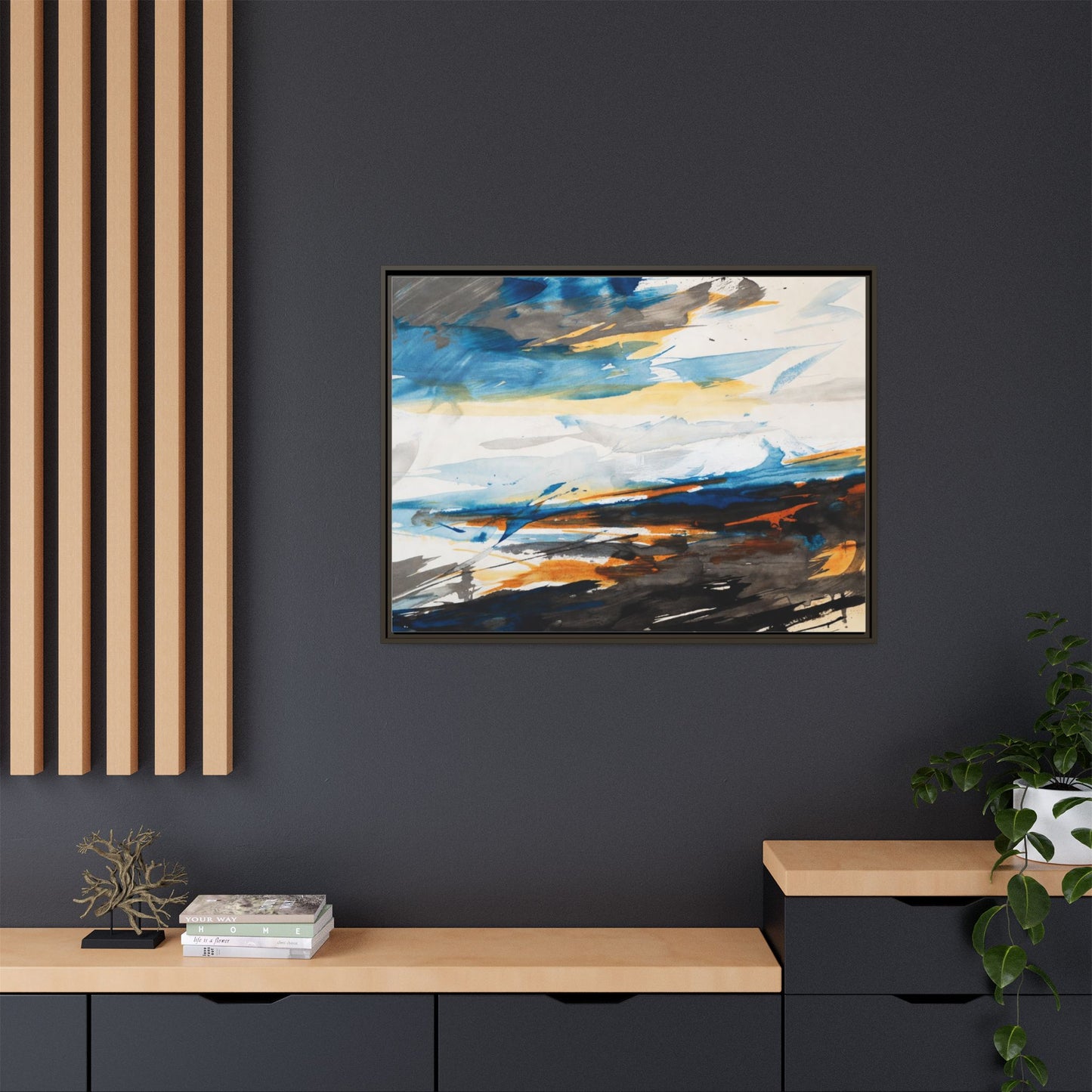 Abstract Coastal Waves Matte Canvas Framed Wall Art