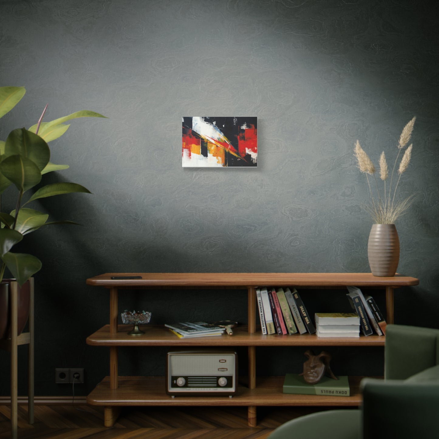 Abstract Geometric Canvas Art — Bold Red & Black Modern Wall Painting