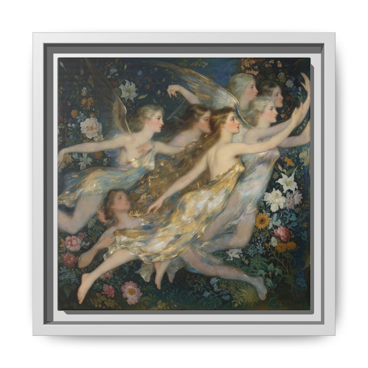 Framed Matte Canvas Wall Art — Vintage Fairies & Floral Painting
