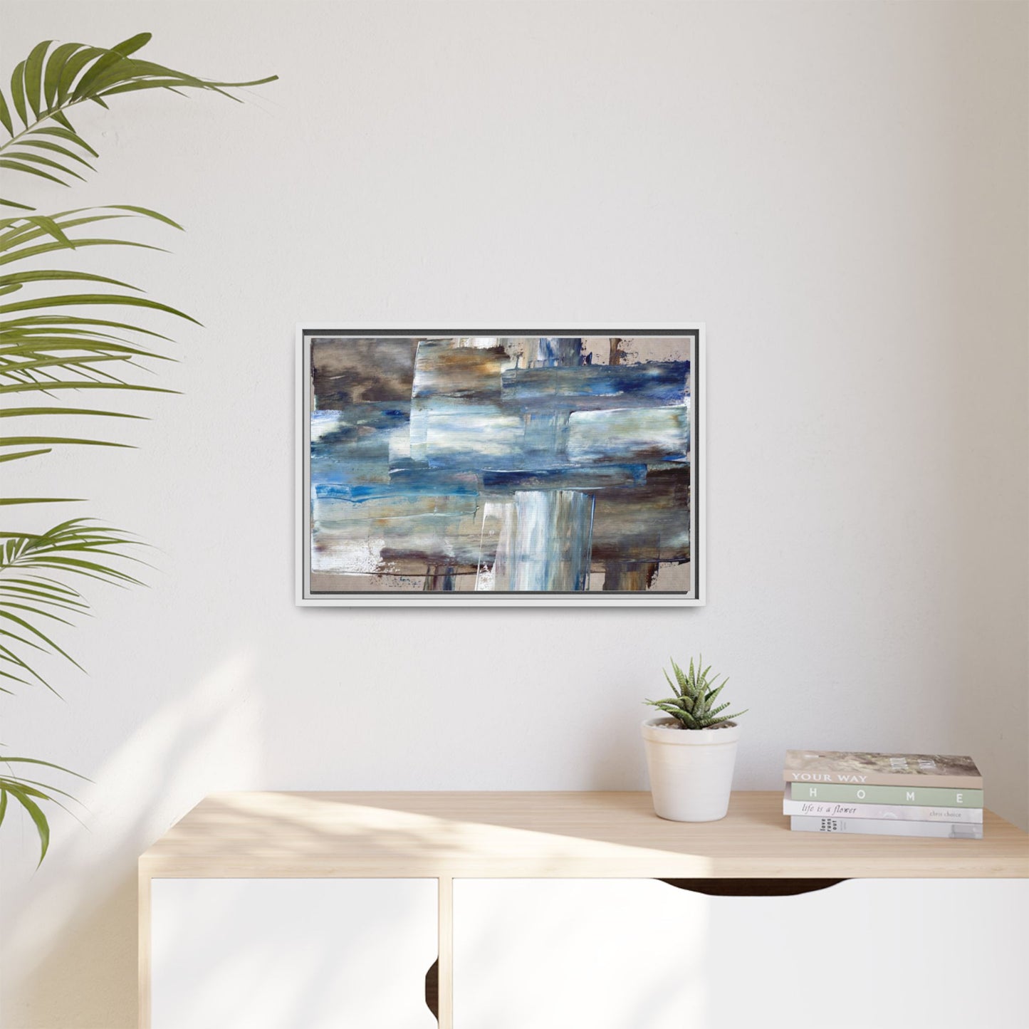 Abstract Blue Coastal Matte Canvas Framed Wall Art