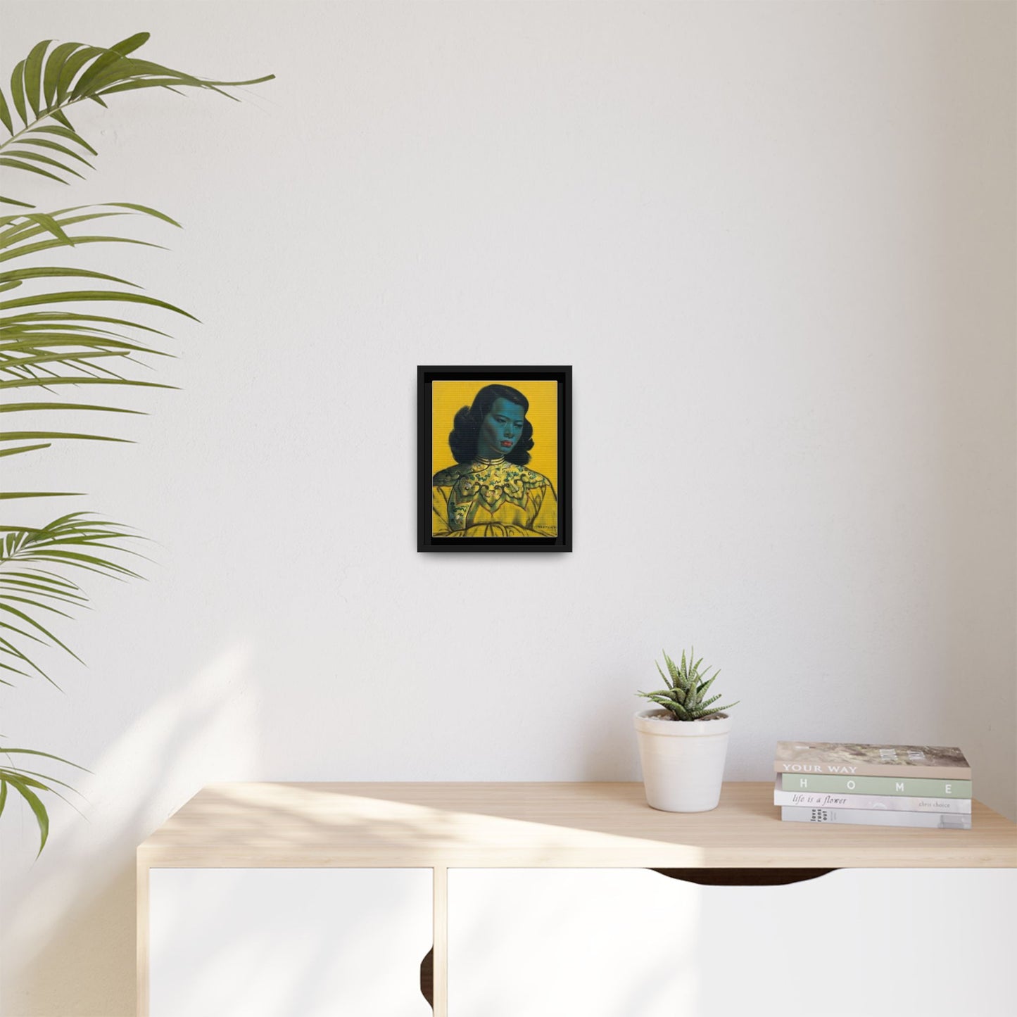 Framed Matte Canvas Art Print — Vintage Portrait with Yellow Background