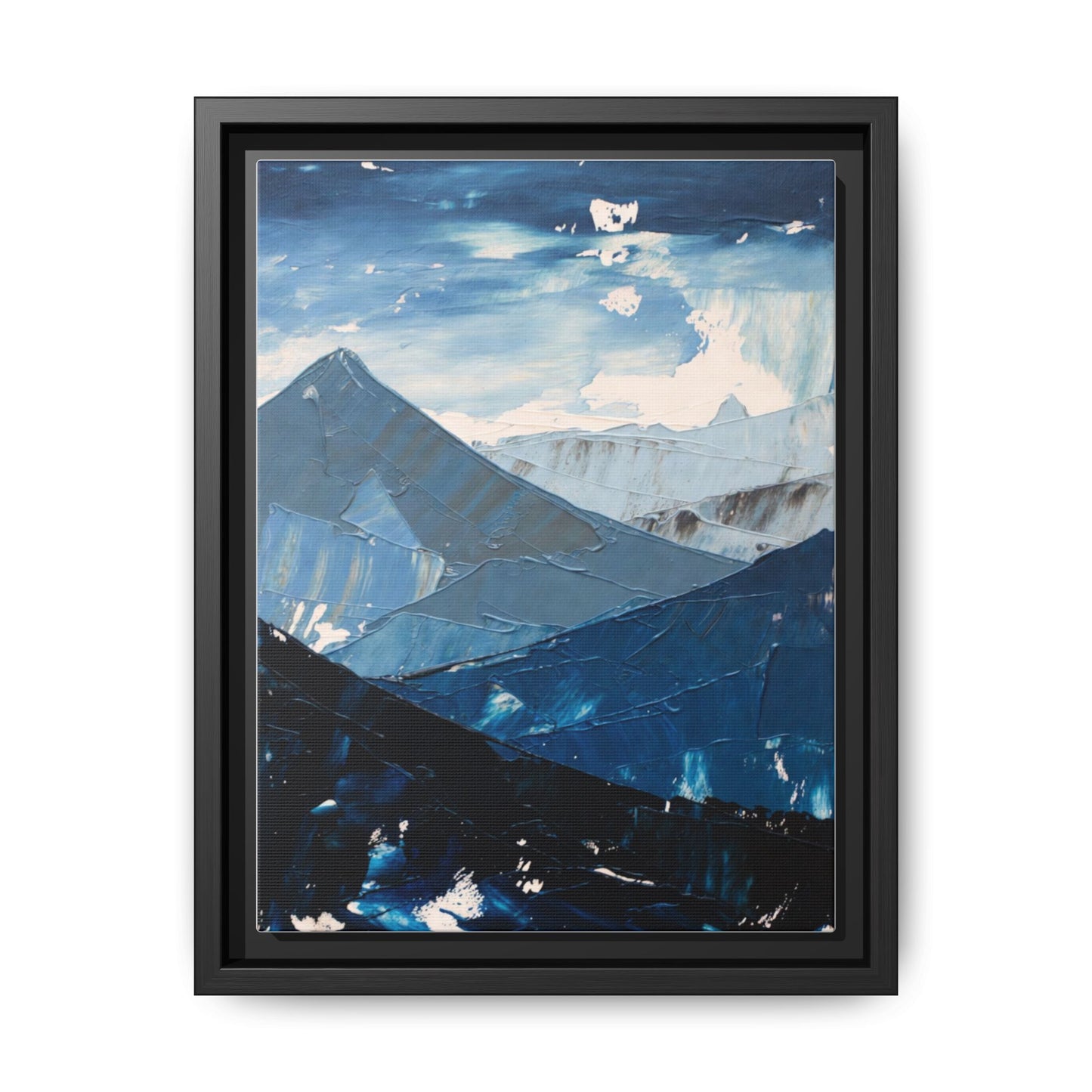 Blue Mountain Landscape Matte Canvas Framed | Abstract Mountain Wall Art