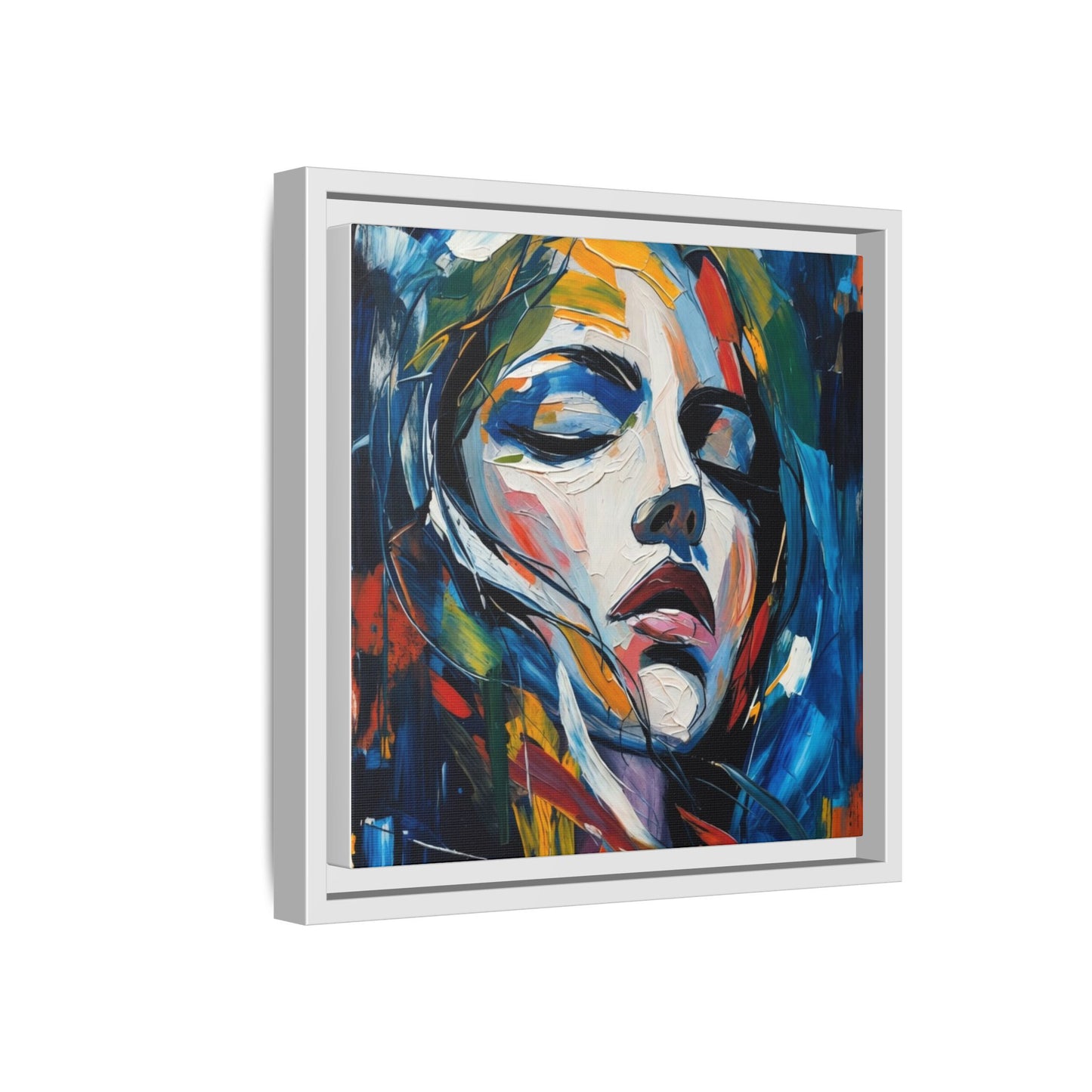 Abstract Colorful Woman Portrait — Framed Matte Canvas Wall Art
