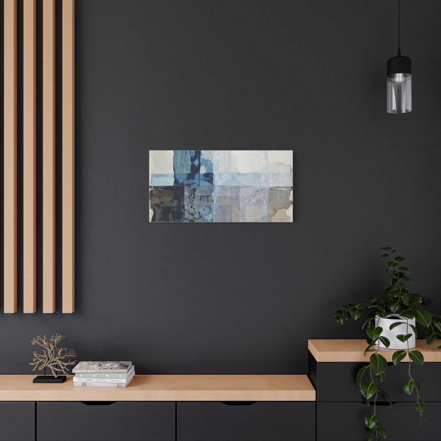 Abstract Blue Geometric Canvas Art — Stretched Matte Wall Decor