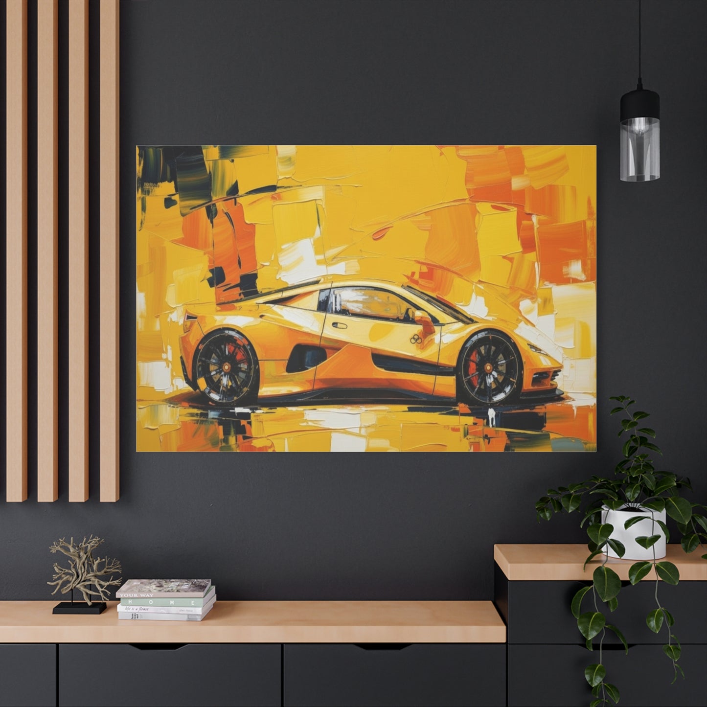 Yellow Sports Car Abstract Canvas Art - Matte Stretched Wall Print