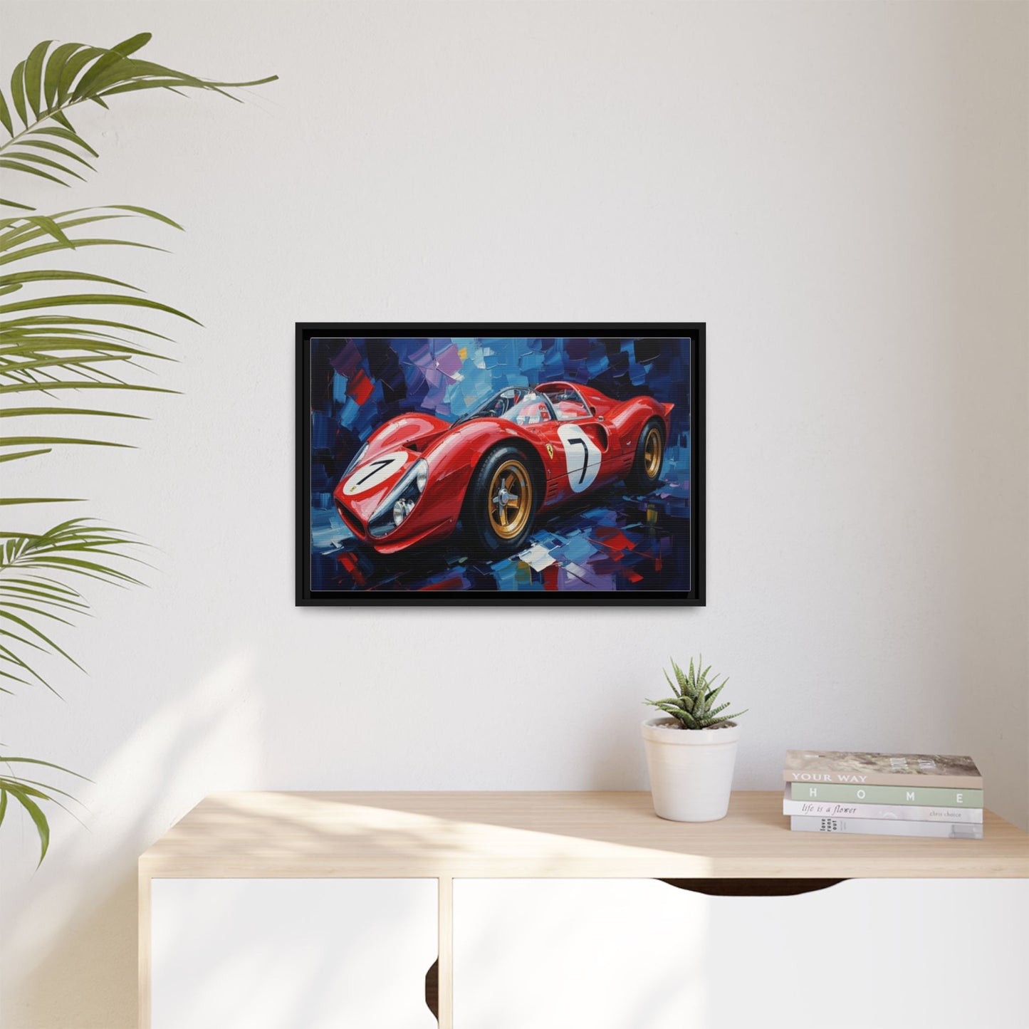 Vintage Ferrari Red Racecar Matte Canvas Framed Wall Art